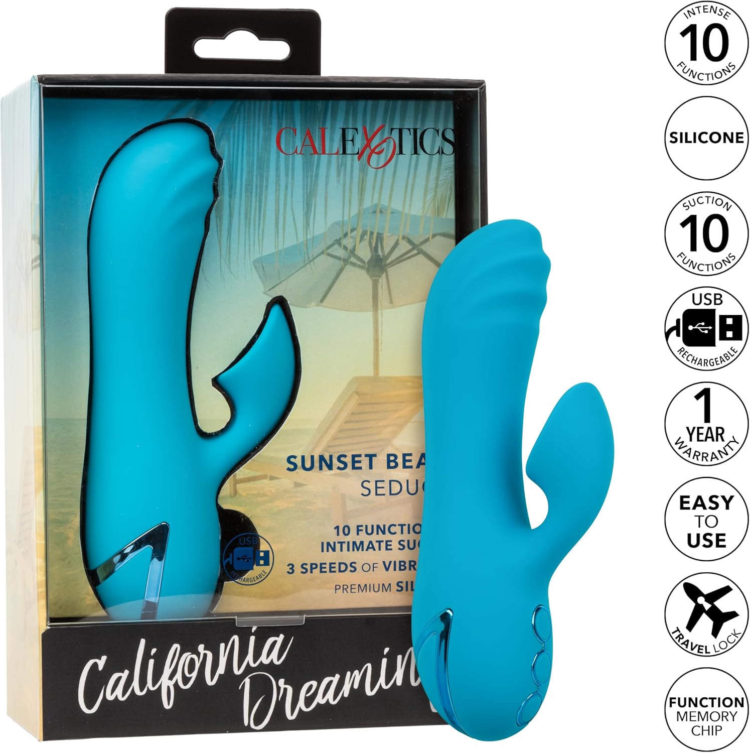 CalExotics California Dreaming Sunset Beach Seducer, 10+3 Modes Silicone Sucking Vibrator for Women - SE-4349-26-3