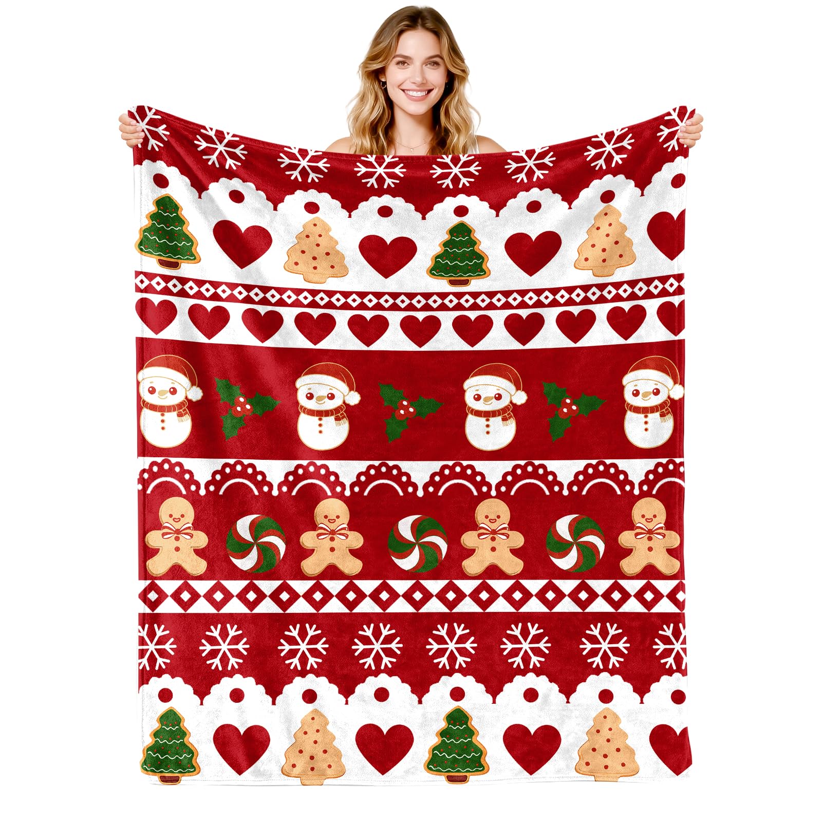 Shaeotek Christmas Blanket Red White Flannel, Snowman Merry, Winter Blanket Warm Cozy Soft Lightweight 50x60 Inch, Sofa Bed Xmas Decoration