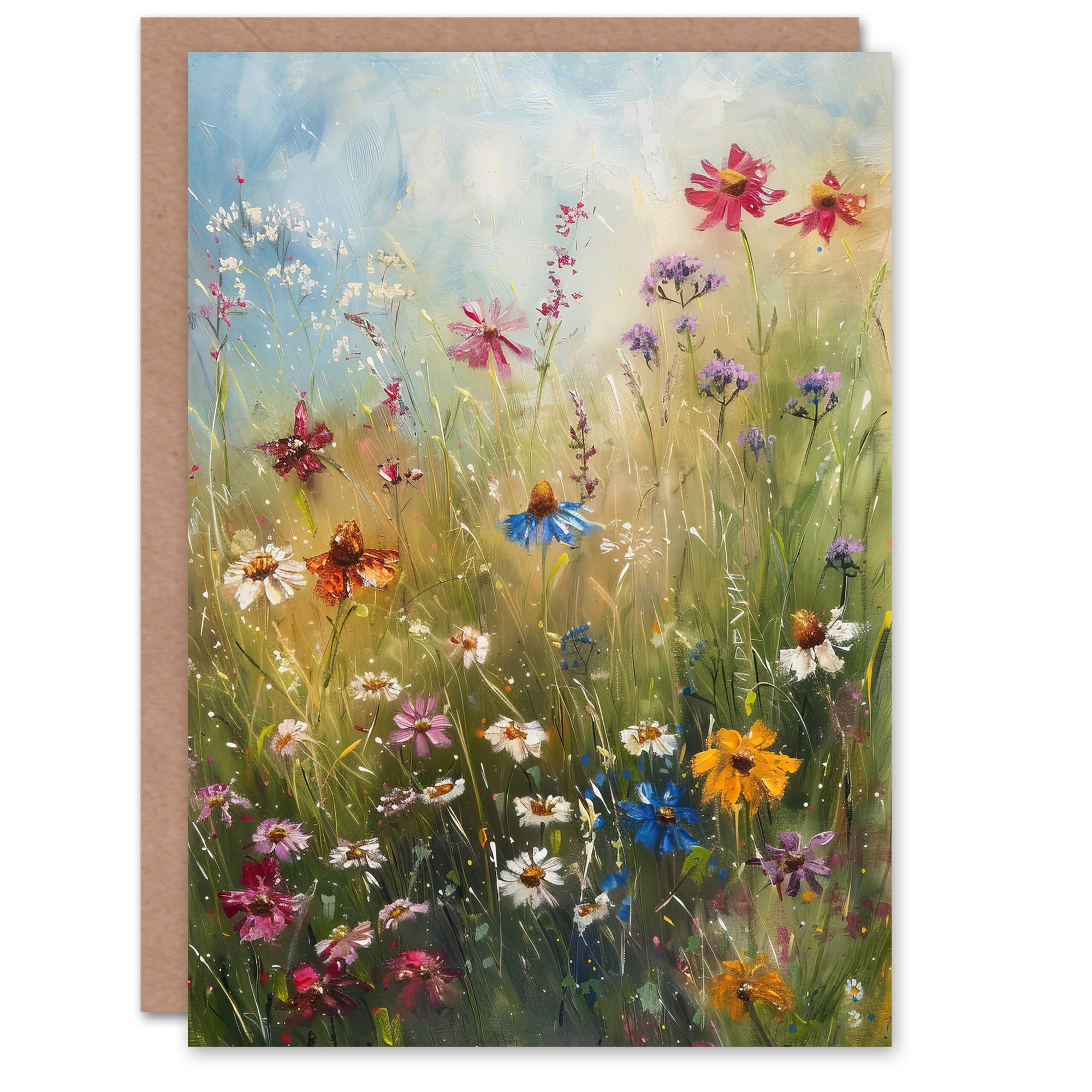 Artery8 - Greeting Card - Spring Wildflowers Oil Painting - Green