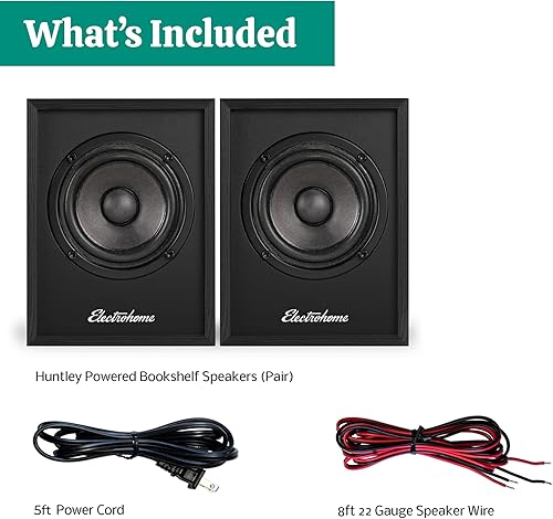 Miniatura 9 de Electrohome Huntley - Altavoces alimentados para estantería con amplificador integrado y controladores de 3 pulgadas para tocadiscos, TV, PC y