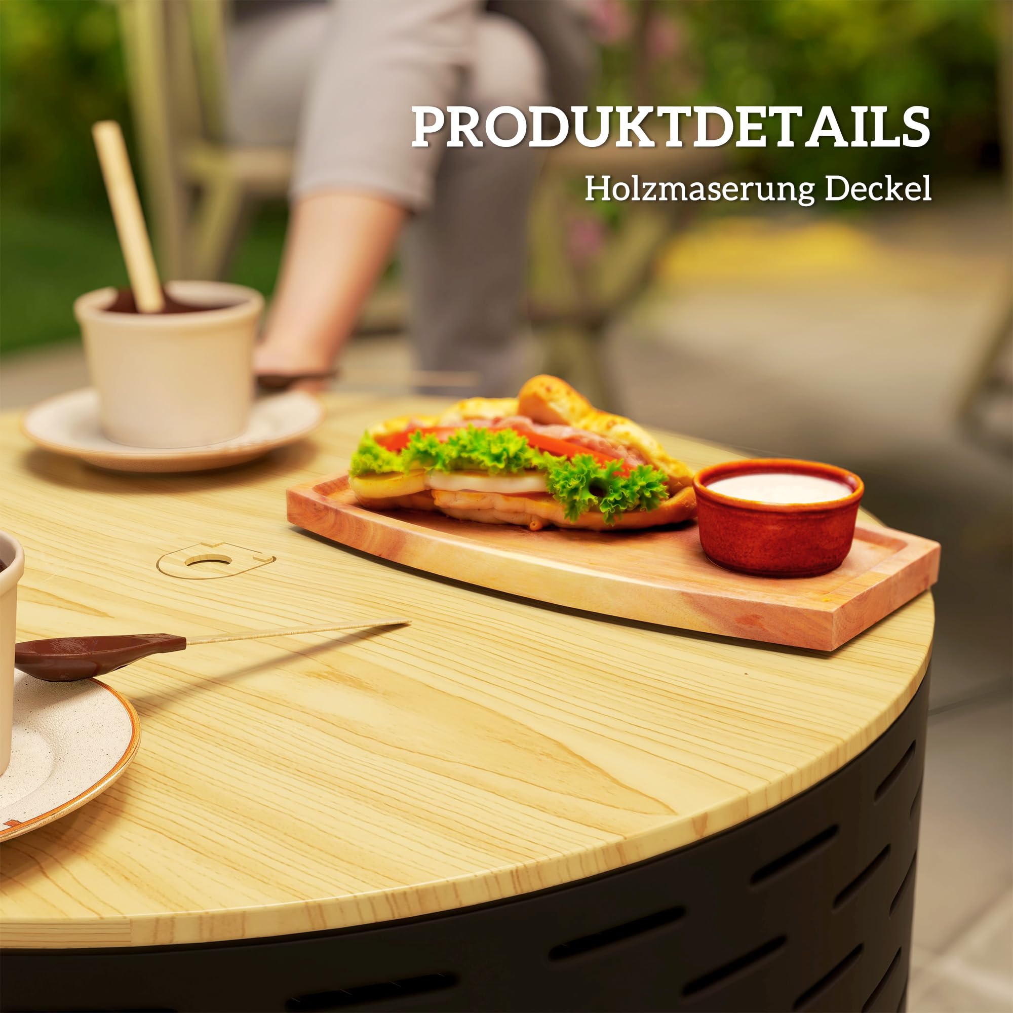 Outsunny 3-in-1 Feuerschale mit Edelstahl-Grillrost Ø60x39cm Kohlegrau | Feuerstelle, Schürhaken, Funkenschutz, in Holzoptik, Feuerschalen Feuerkorb, für Garten, Balkon Terrasse