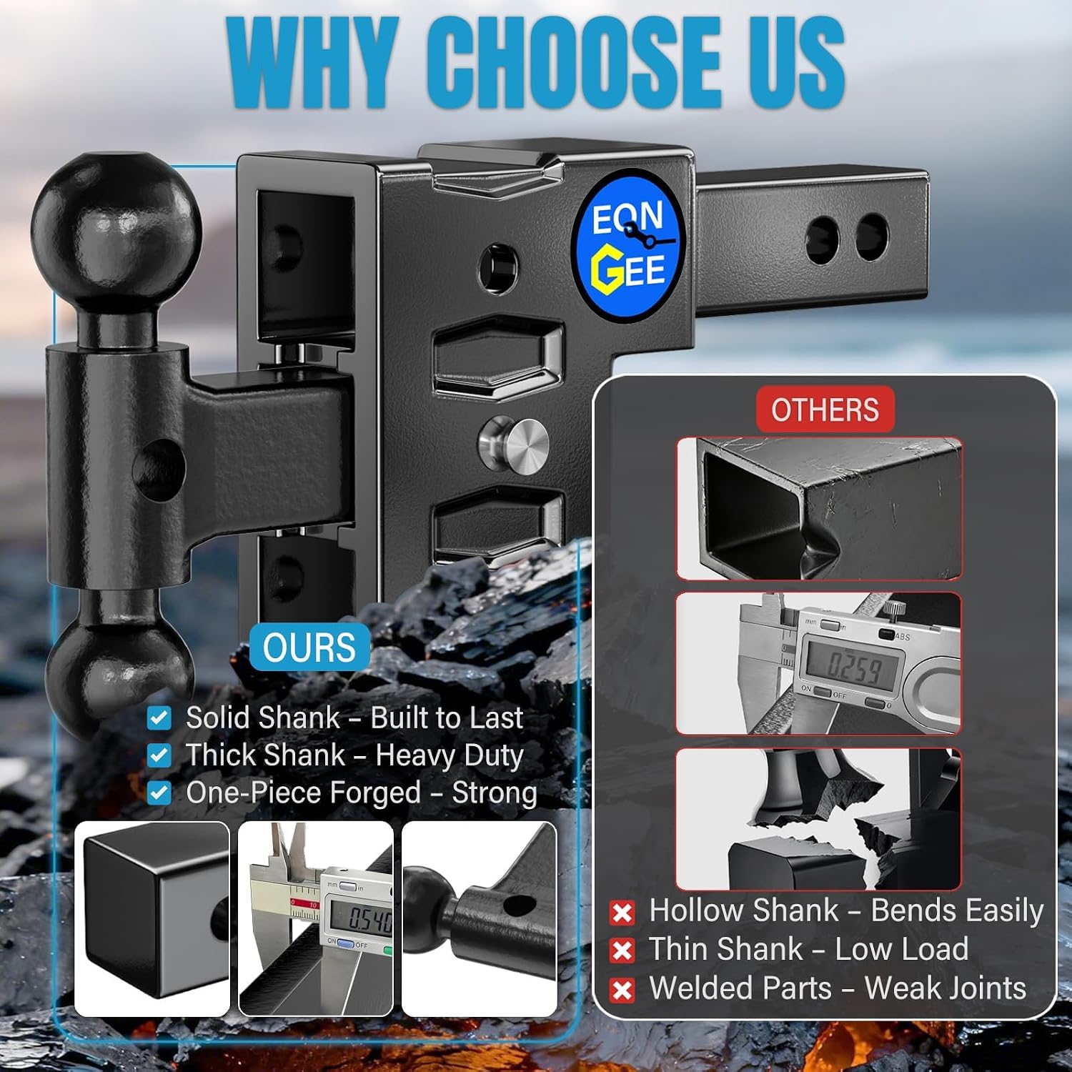 Trailer Hitch Fit 2 Inch Receiver, Drop Hitch 7.5" Drop & Rise, Adjustable Tow Hitch for Trucks RV Camper 8000 LBS Towing Capacity with 2"& 2-5/16" Dual Ball Mount, Includes Hitch Pins & Clips