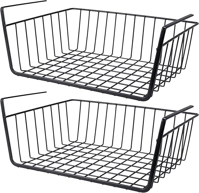 2 PCS Under Shelf Wire Basket Hanging Storage Baskets, Slides Under