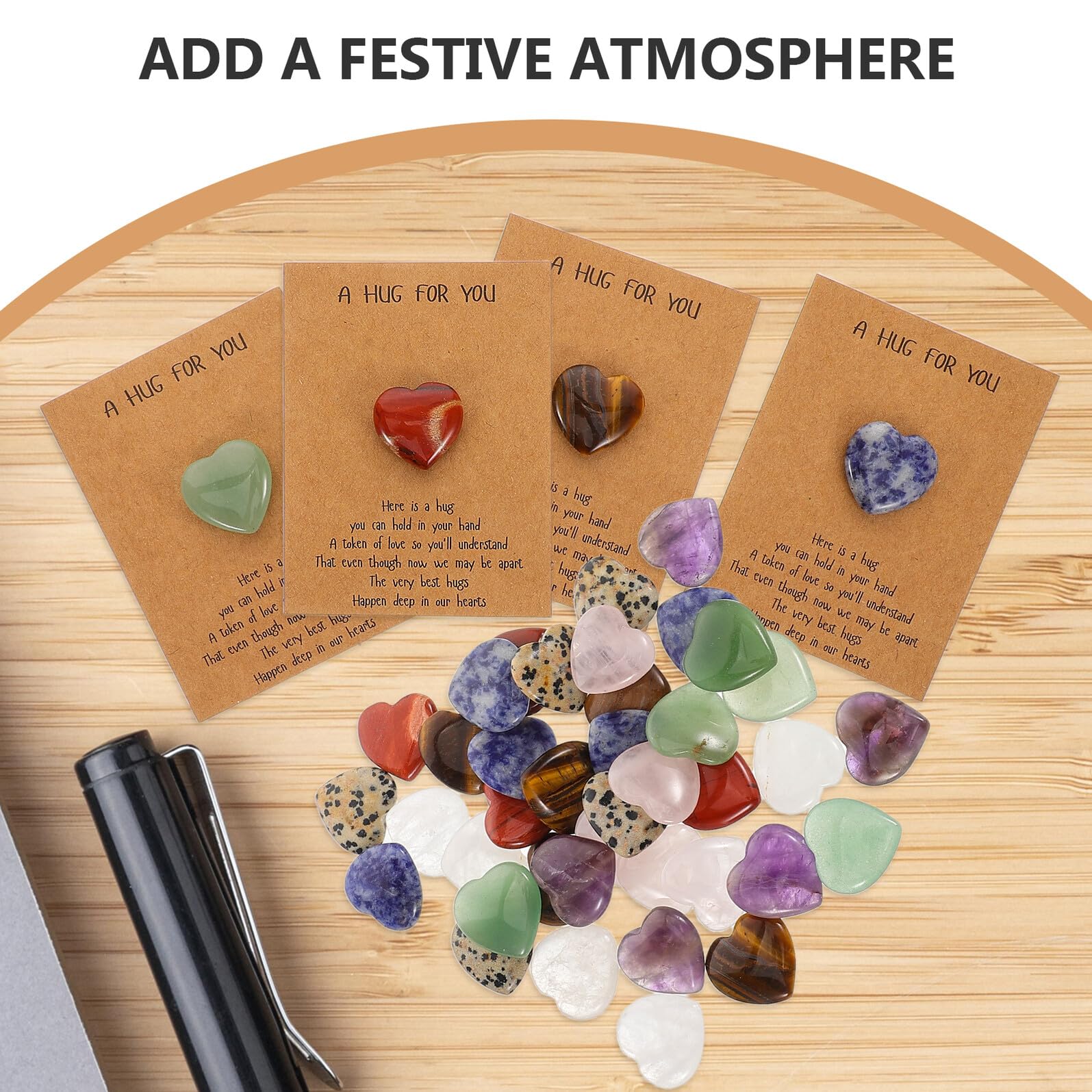 Biglietti d’Auguri con Pietre Naturali a Forma di Cuore 2 CM Set da 40 Pezzi per Festa degli Innamorati e Compleanni Carta Resistente per Regali Romantici e Scambi Festa