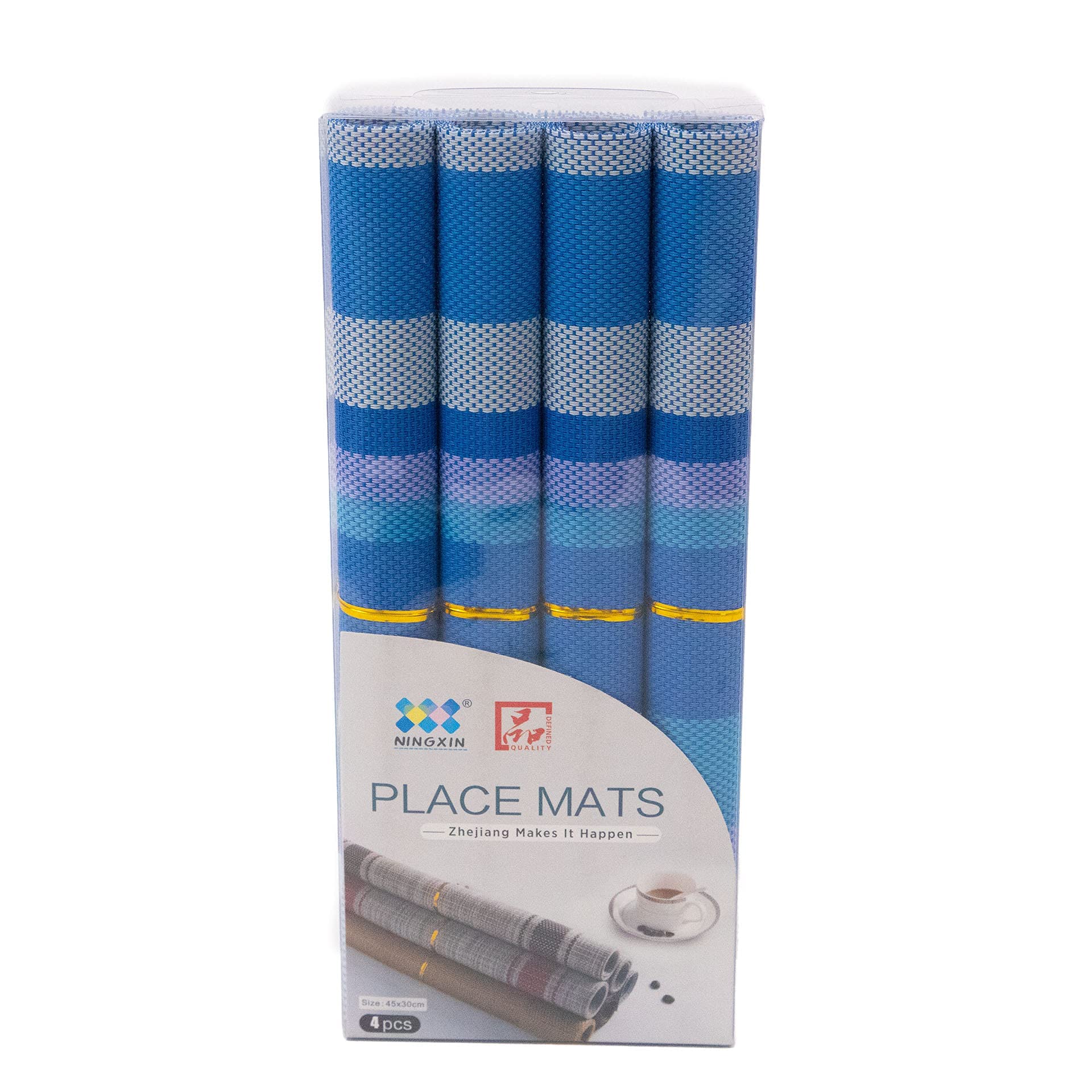 Placemats Set of 4 Pcs for Table Mat Pad Drink Wine Cup Coasters Bamboo Placemats Dining Table Place Mat Kitchen Table,45x30cm (Grey,White&Blue)