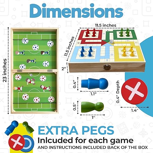 Miniatura 4 de Juego de mesa de madera 4 en 1 de doble cara  Disco de cabestrillo rápido, Ludo, Tic Tac Toe y damas chinas  Juegos de mesa familiares clásicos para