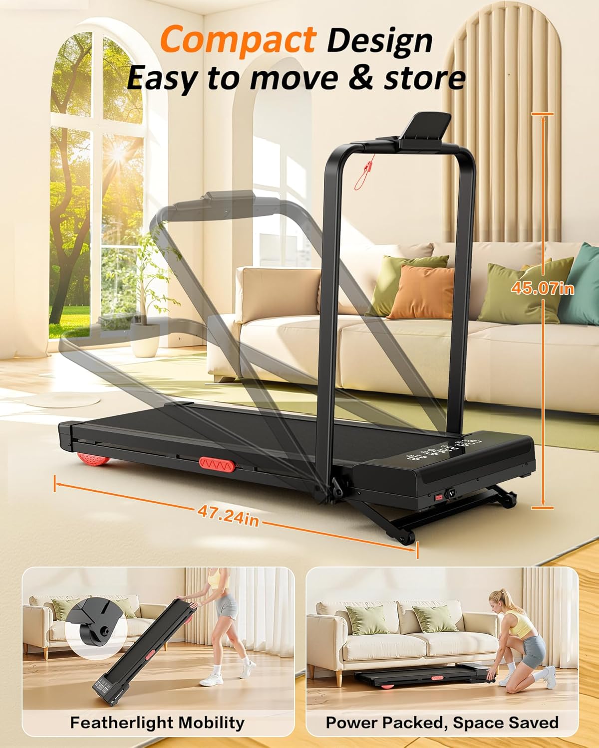 Treadmill with Auto Incline,12-Level Incline Walking Pad Treadmill with Handle Bar,3.0HP Quiet Under Desk 350 lbs Weight Capacity 2 in 1 Foldable Treadmills Walking LED Display for Home Office Gym