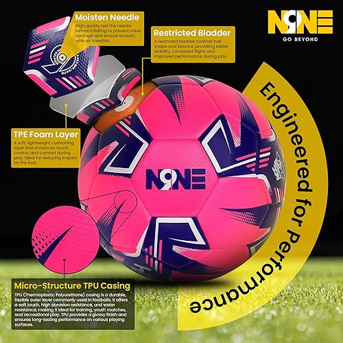 Miniatura 3 de NINE Balón de fútbol premium, tamaño 3, 4, 5, fútbol de entrenamiento y partido para niños, adolescentes y adultos