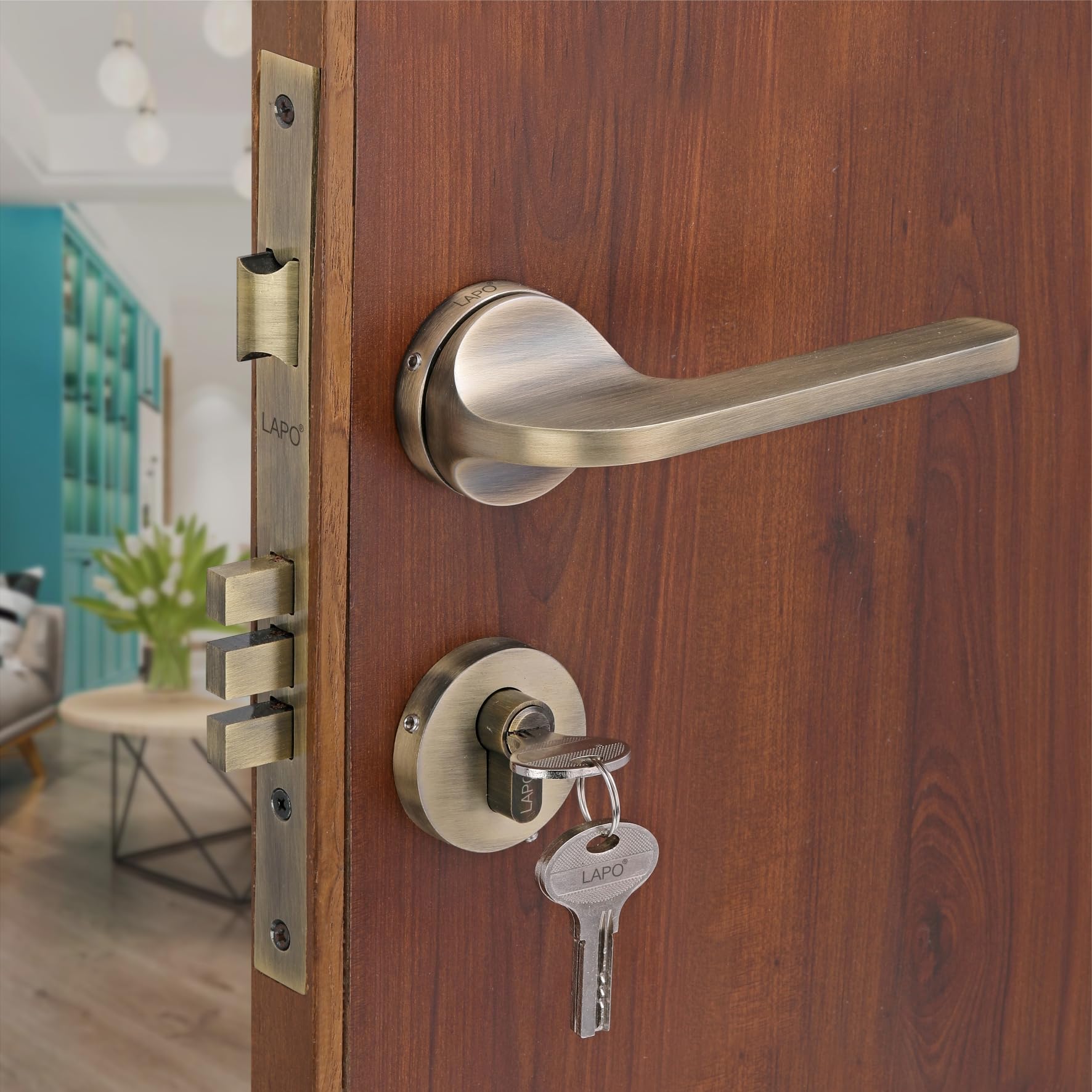 LAPO Mortise Door Lock for Home Main Door & Bedroom with Handle | Heavy-Duty 70mm Cylinder | 50x85mm Body | 3 Brass Keys | Left-Right Fit 30-50mm Door Home Office Hotel | Antique Finish | Ro-127 discount deal