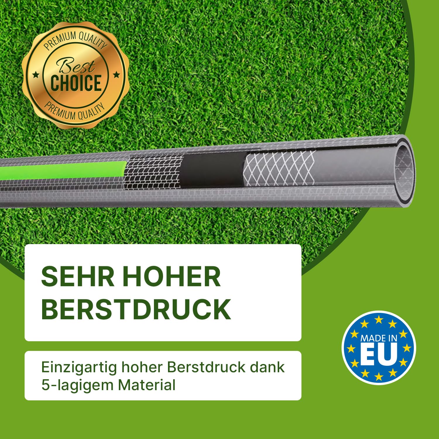 Meta Steel Gartenschlauch 25m 1/2 Zoll – trinkwassertauglich & knickfest – 5-lagiger Schlauch für Garten, Camping & Haushalt – UV-beständig & druckstabiler Wasserschlauch