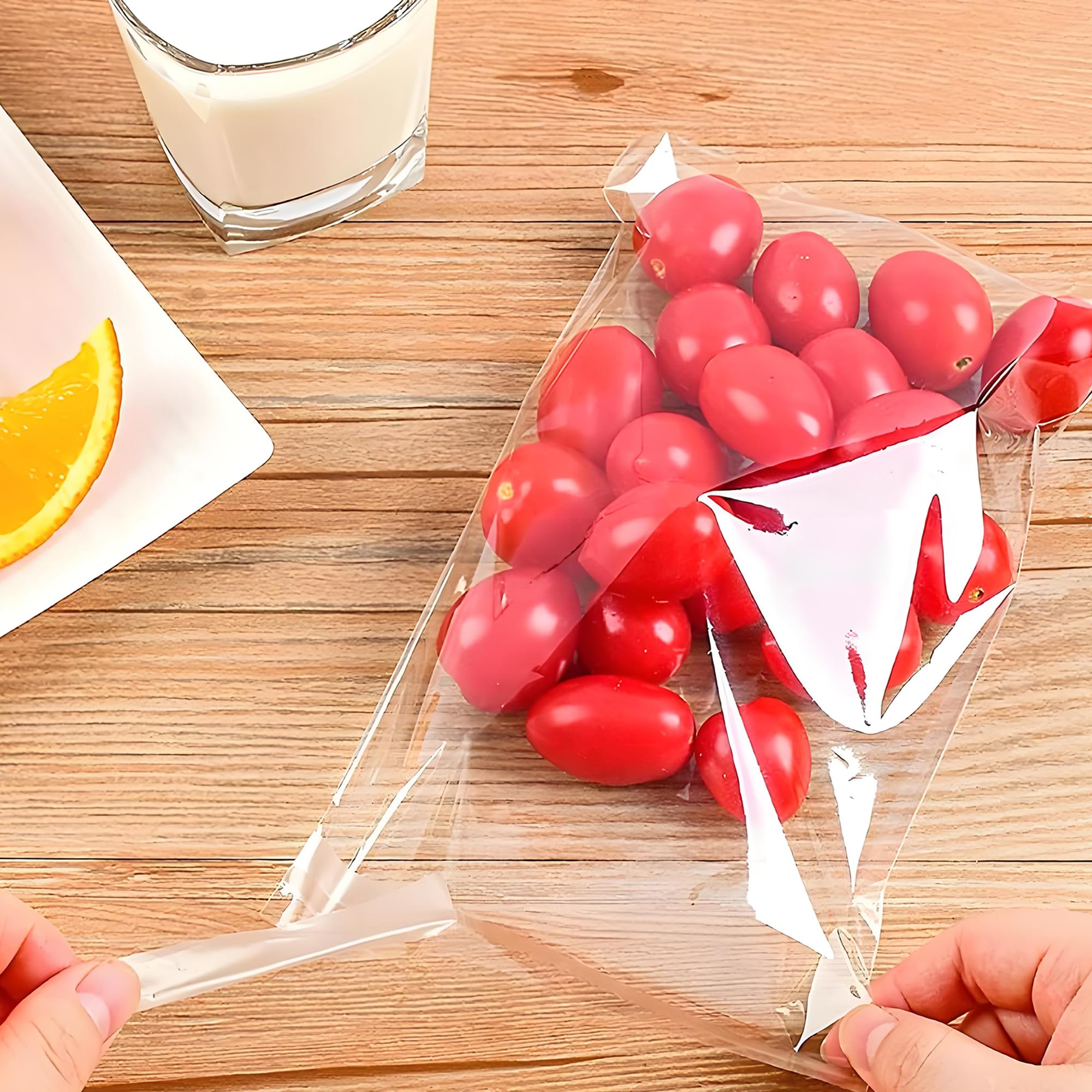 Zestaw 100 sztuk małych torebek z celofanu z naklejkami - 13 x 16 cm - Małe torebki pakowe na słodycze, małe torebki z celofanu - Z zapięciem - Na ciasteczka, prezenty