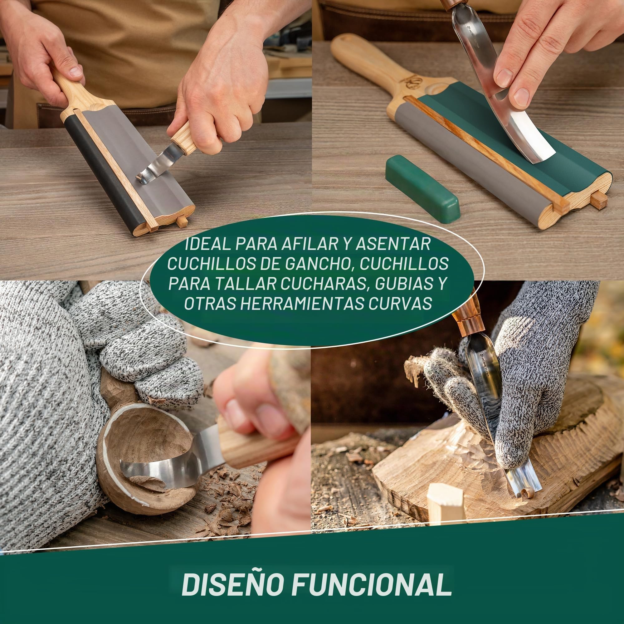 BeaverCraft, Afilador de Gubia para Tallar Madera LS5P1 con Compuesto de Pulido - Gubia para Tallar Madera - Herramientas de Afilado de Cuchillo de Gancho - Kit de Afilado de Cuero para Herramientas