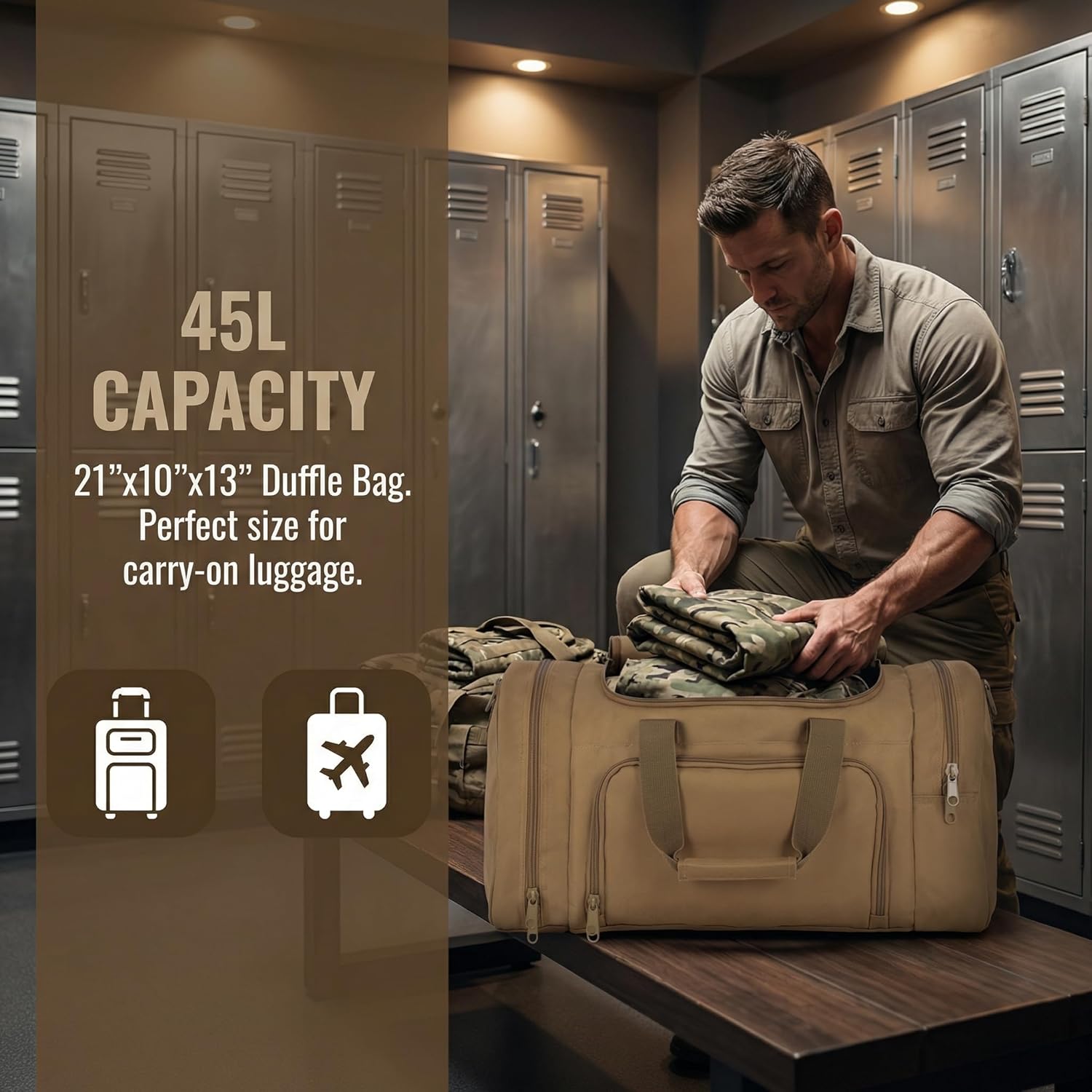 Military Tactical Outdoor Gym Bag Small Duffel Bag with Shoes Compartment for Sports Travel Camping Hunting (A-Tan) - Image 4