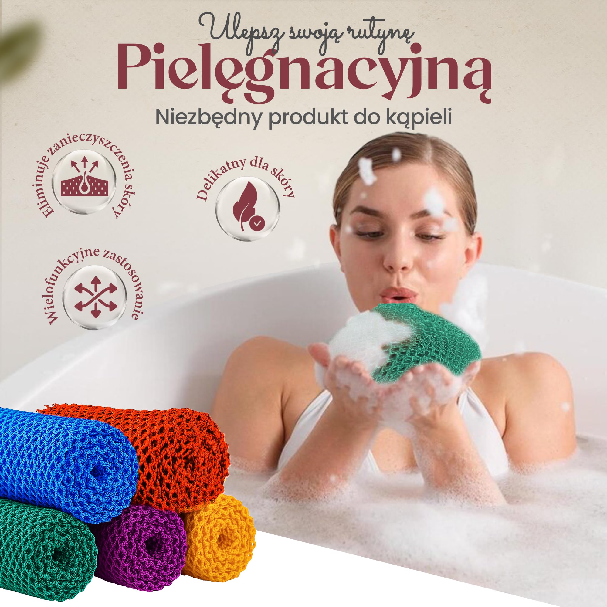Autentyczna afrykańska gąbka siatkowa z Ghany ze sznurkiem do zawieszenia Długa gąbka peelingująca do ciała i pleców Idealna do codziennej kąpieli i prysznica (Fioletowy)