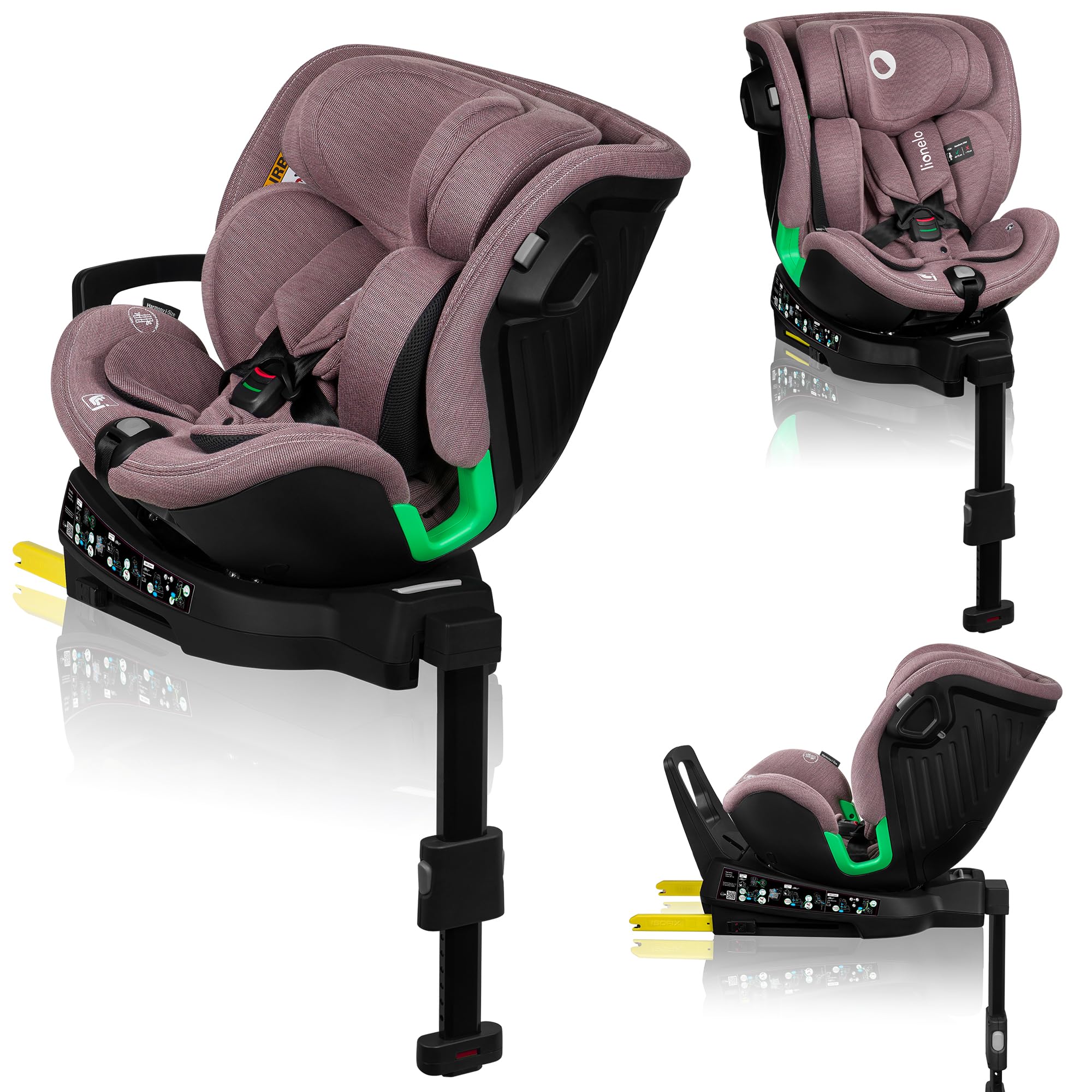 Lionelo Harmony i-Size Seggiolino Auto Girevole 360° per Bambini 0-12 Anni (40-150 cm) con ISOFIX e Gamba di Supporto Fronte e retro marcia, 5-liveli Reclinabile Protezione Laterale