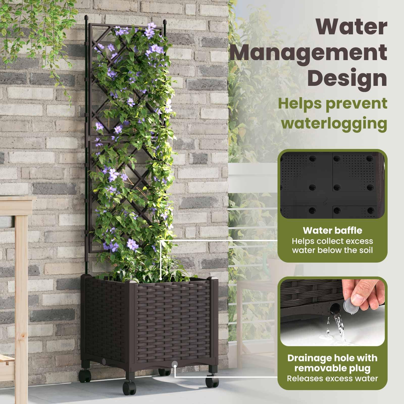 vidaXL Vaso da giardino con grigliato e ruote Marrone 40 x 40 x 149 cm