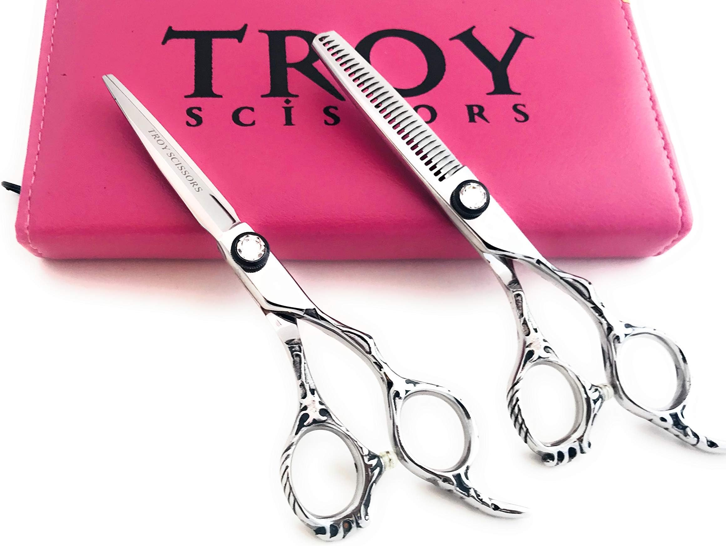 5.5" Professional Barber Razor Edge Silver Titanium Coated Hair Cutting and Texturizing Shears Scissors Student Teacher Kit Set+case Blac