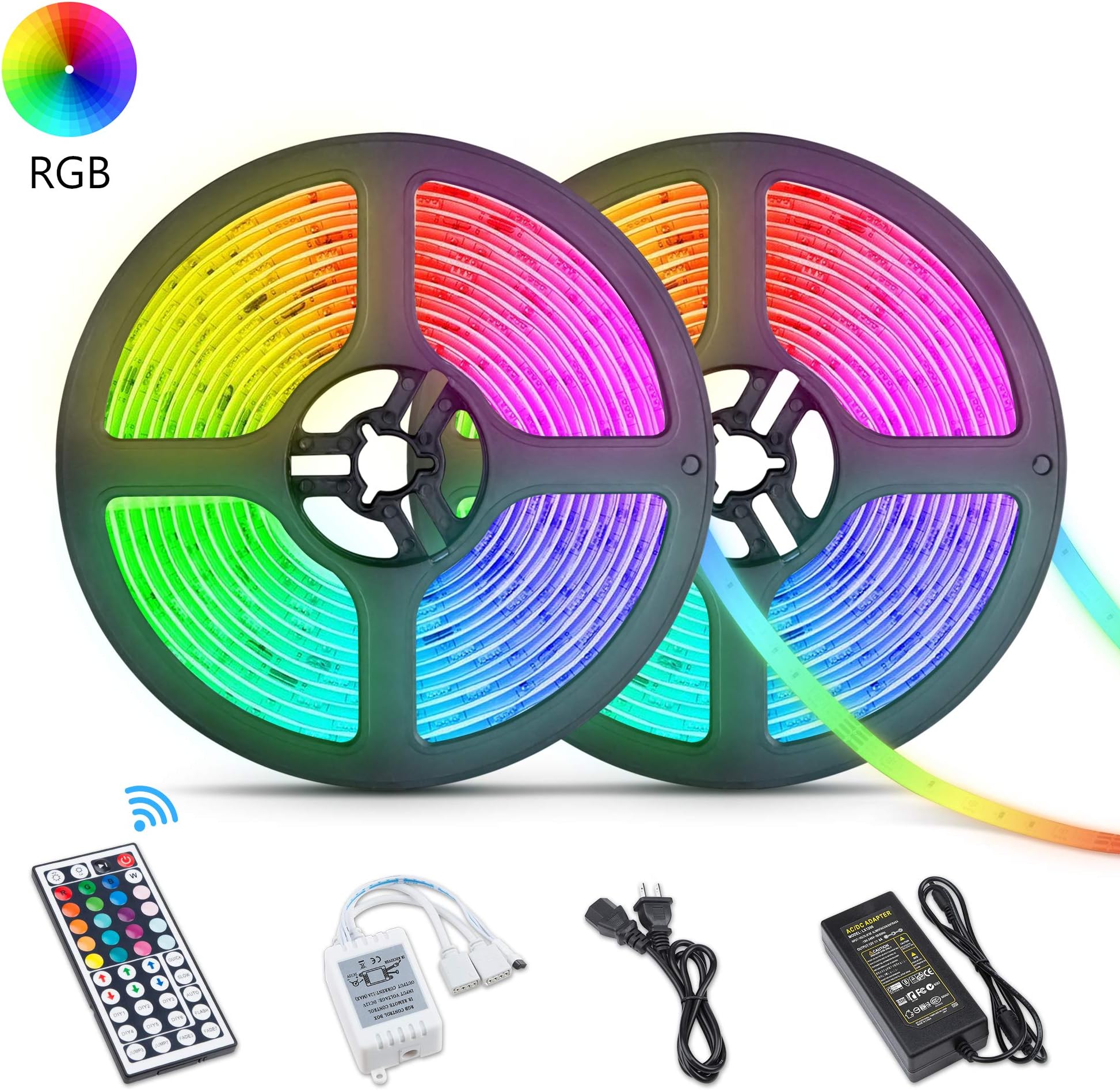 Led Strip Light Kit SMD 5050 32.8 Ft (10m) 300leds RGB 30leds/m 44 Key Ir Controller Color Changing LED Strip Lights with Remote for Home Lighting Kitchen Bed Flexible Strip Lights for Bar Home Decora