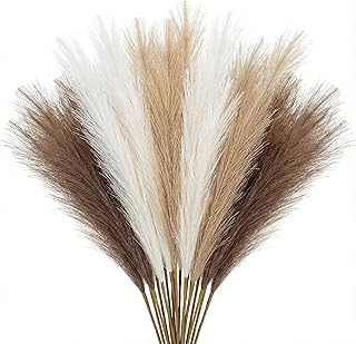Pampas Grass Decor 21.7 Inch 30pcs, Faux Pampas Grass White Beige Brown Ultra Fluffy No Shedding ...