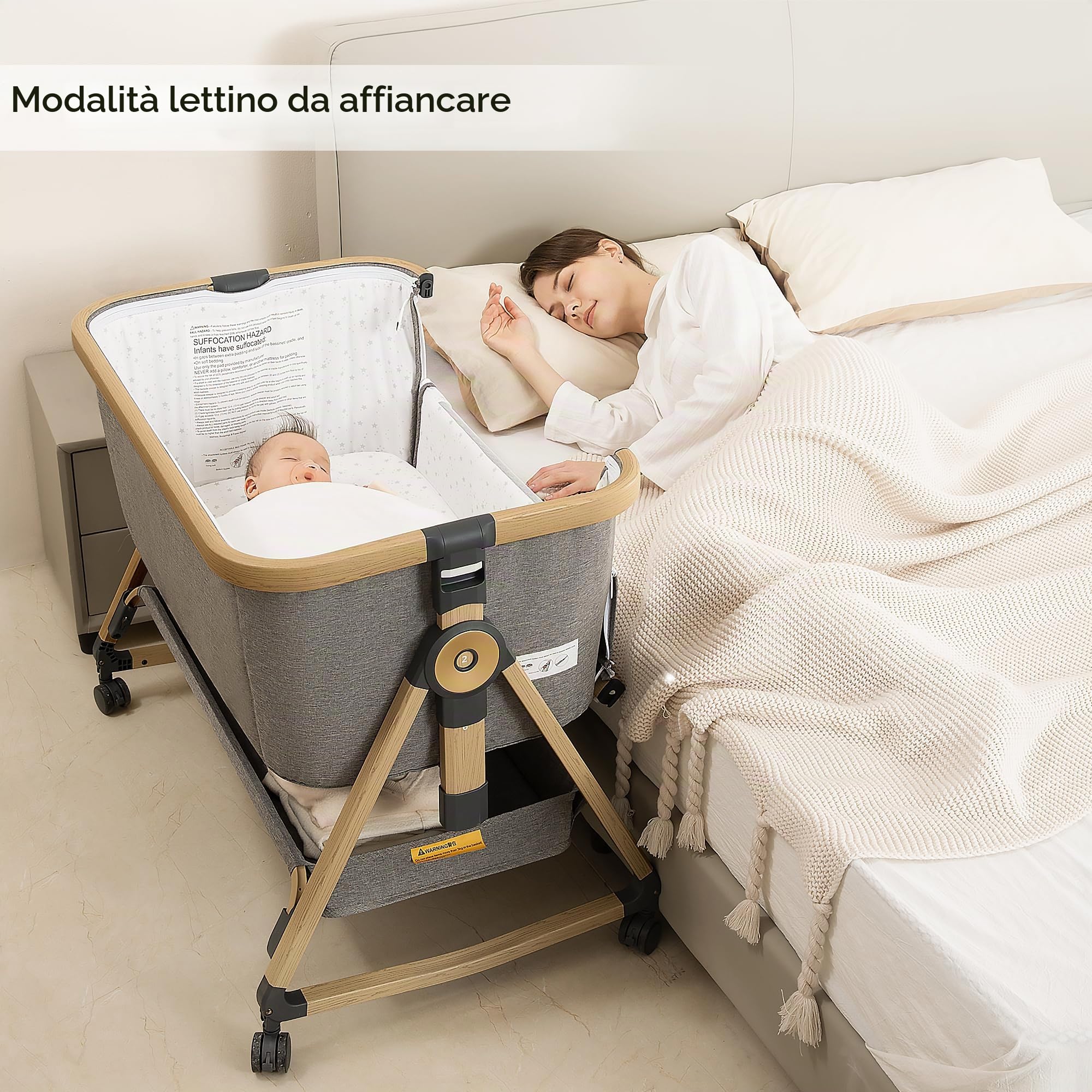 Maydolly Beistellbett 3 in 1 Lettino Portatile per Bambini con Rete Traspirante e Lenzuolo, Carrozzina Regolabile Lettino. (grigio)