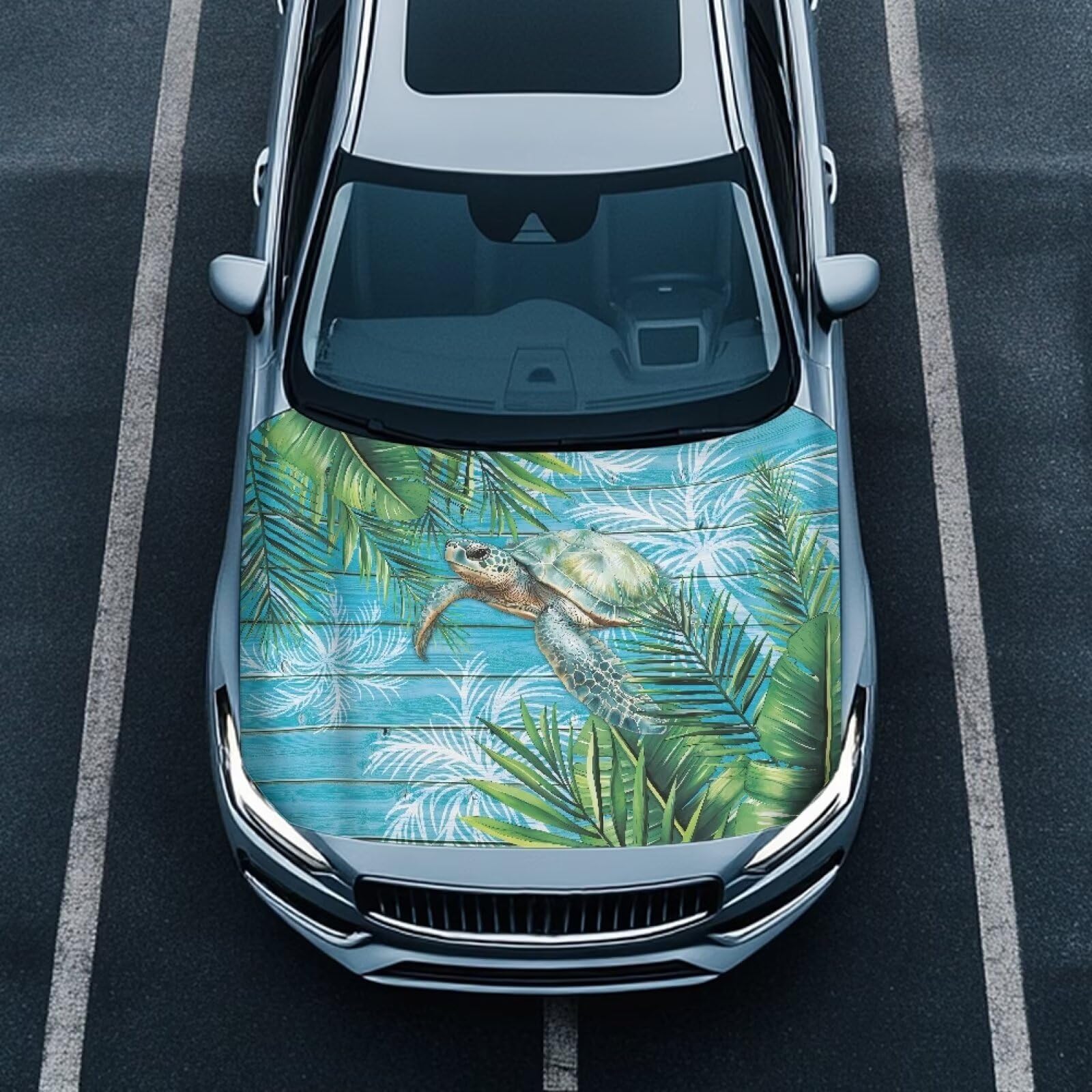 Turtle Leaves Car Hood Cover Stretch Polyester Protector for Car Hood Removable Automotive Accessories for Most Automotive Sedans Trucks Pickup SUVs