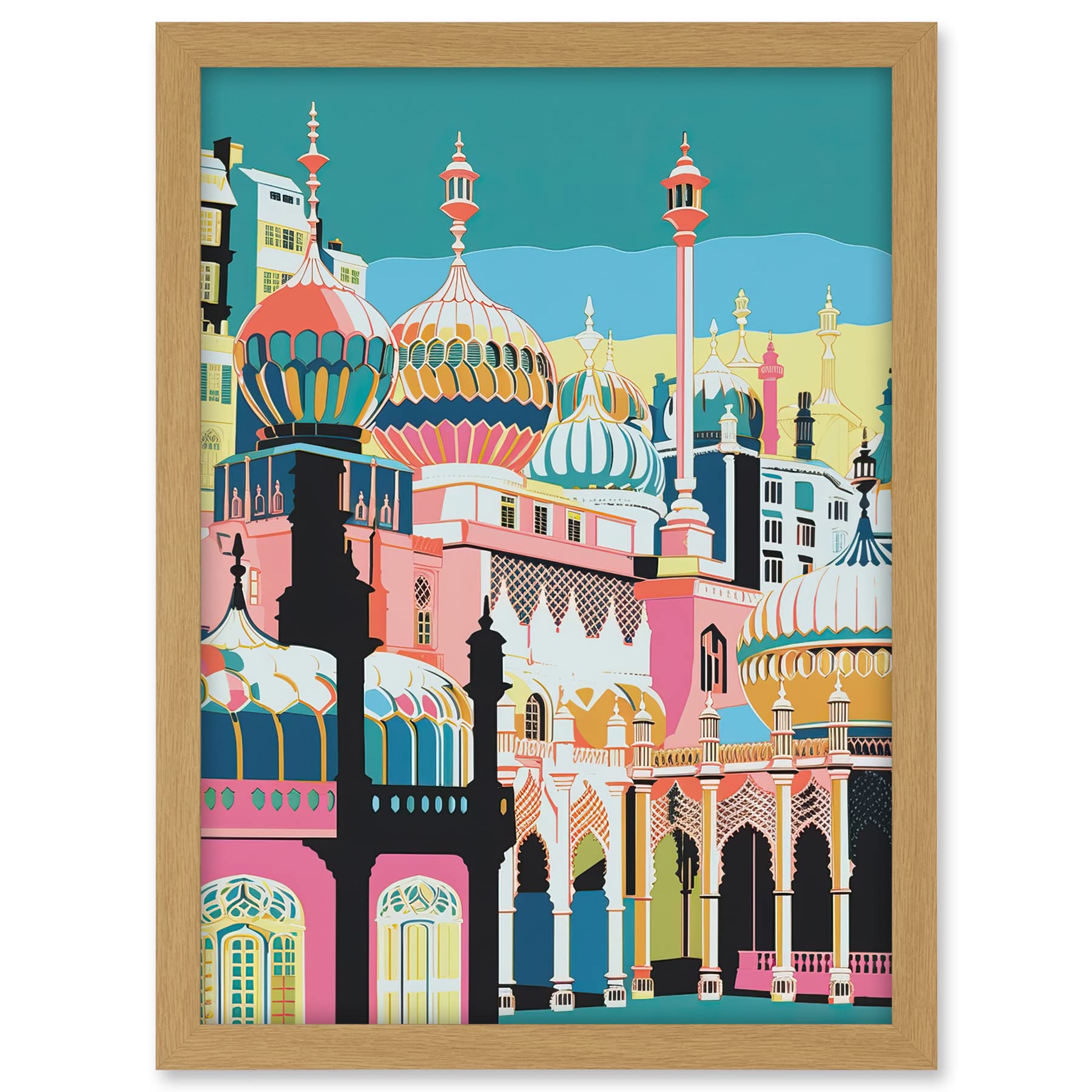 Artery8 Brighton Royal Pavilion Multicoloured Architecture Artwork Framed A3 Wall Art Print