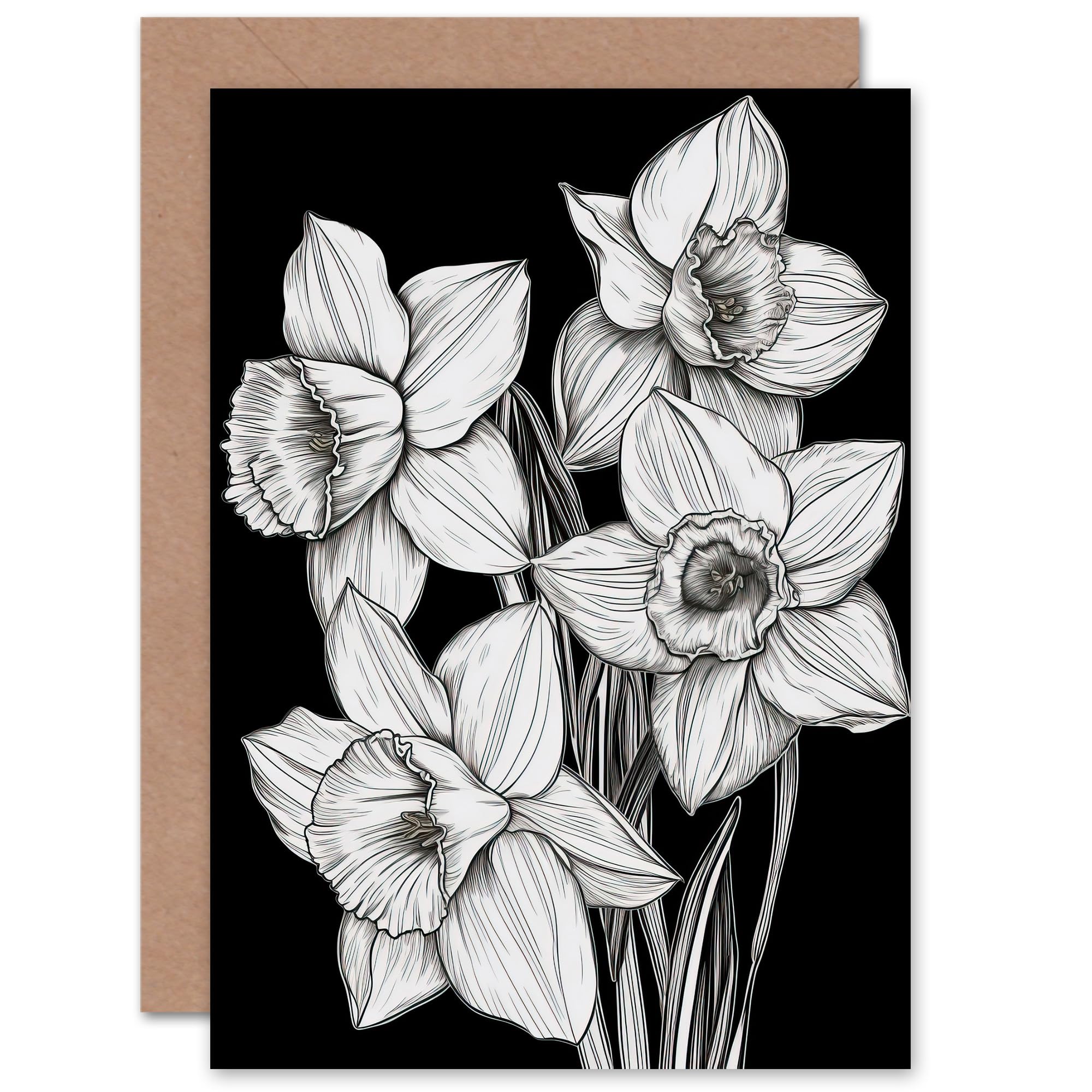 Artery8 Daffodil Bunch Floral Favourite for Wife Her Mum Sister Daughter Mom Gran Nan Birthday Thank You Get Well Soon Blank Art Greeting Card