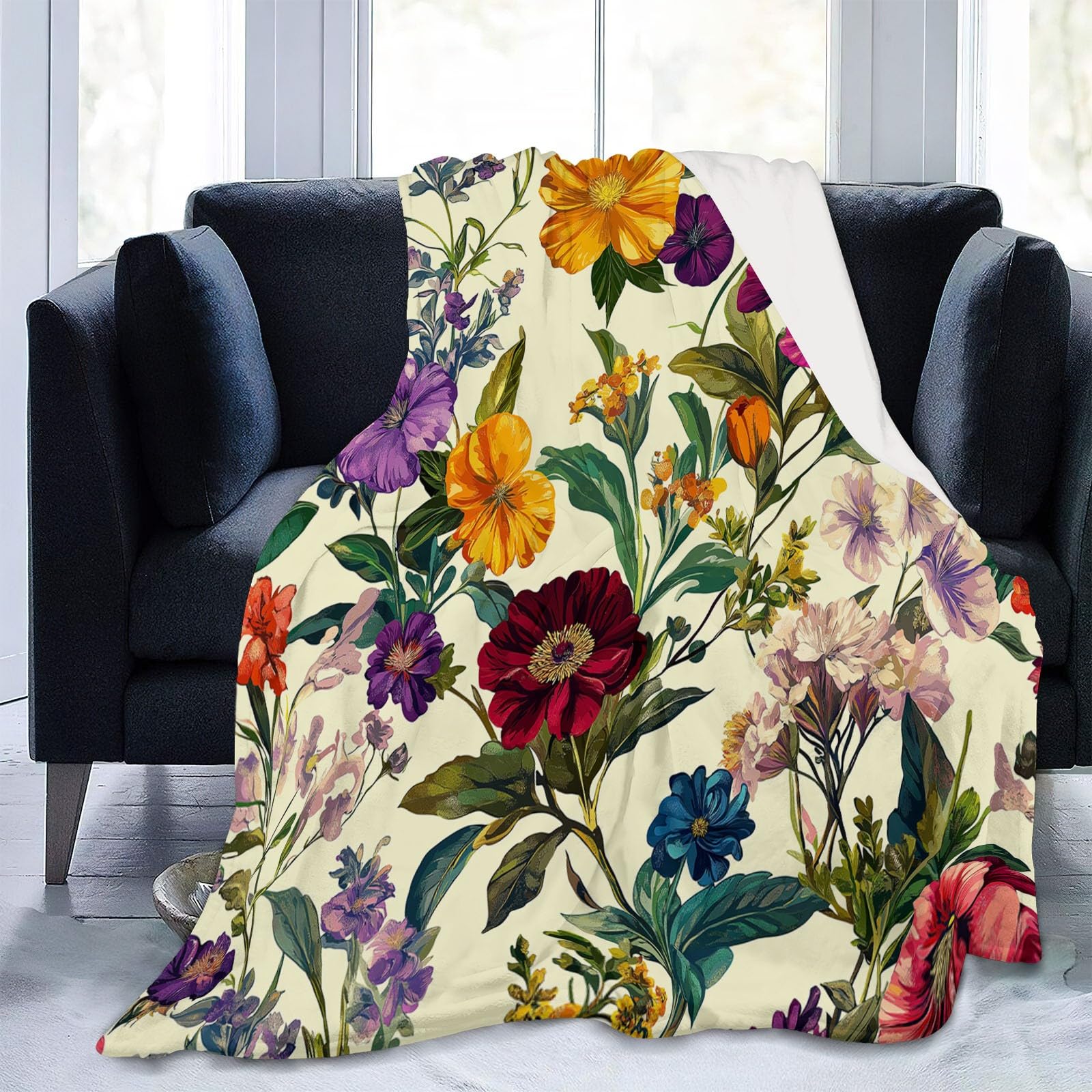 Générique Couverture Plaid 180 x 200 cm Fleurs Plantes - Polaire 3D Imprimée Douce et Chaude - Jeté de Canapé Flanelle pour Lit, Bébé, Bureau, Sieste