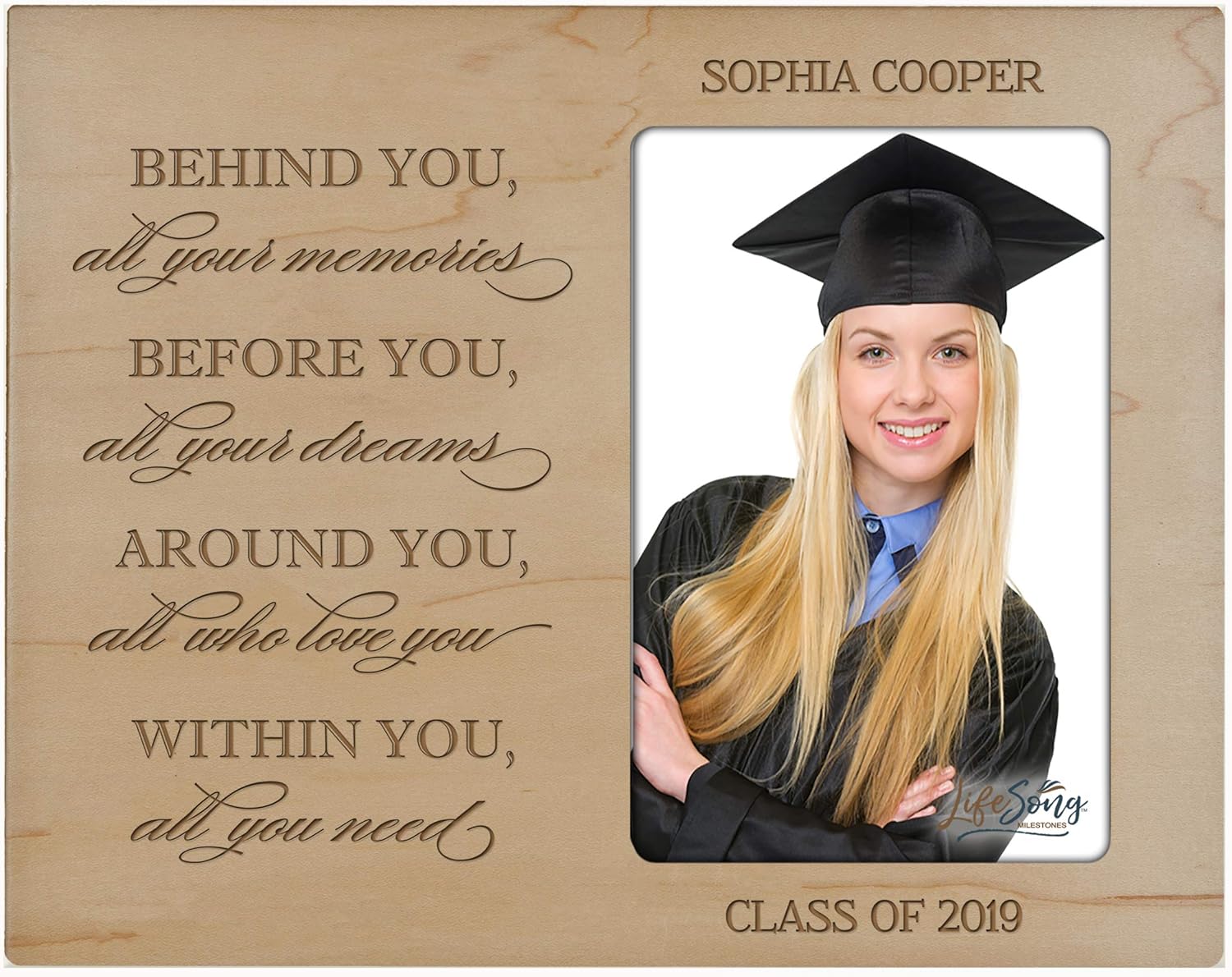LifeSong Milestones Personalized Vertical Photo Frame - Graduation Party Decorations Gift - Graduation Gift for Her Him Daughter Son Unique Graduate Ideas 8” x 10” Behind You (Cherry)