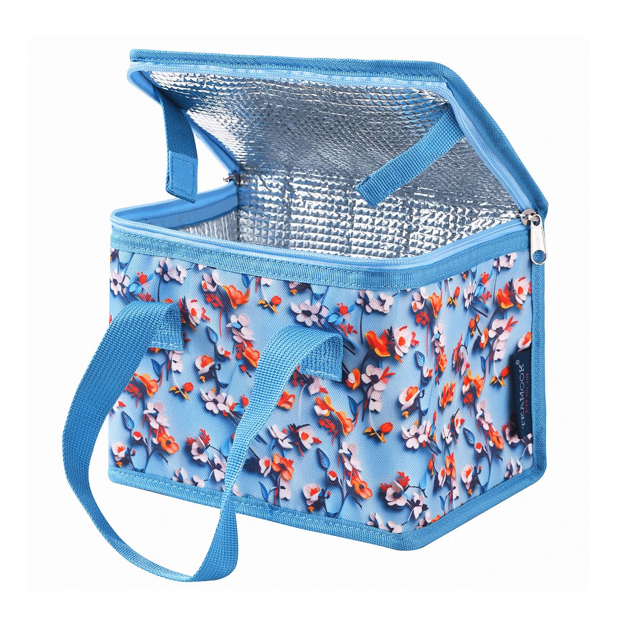 TEAMOOK Lunch Bag Insulated Lunch Box Cool Bag Blue Floral 5L 6 cans