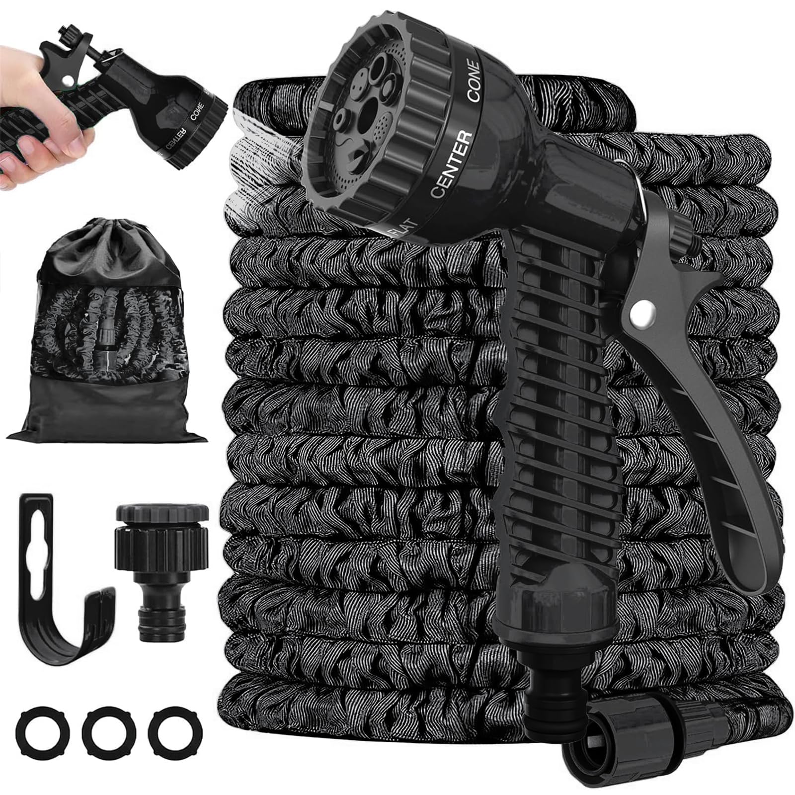 LINGKY 75FT Expandable Garden Hose Pipe, Flexible Water Hose with 3/4", 1/2" Fittings, Expanding Magic Hose, Garden Hose with 7 Function Spray Nozzle, Durable Latex Core Hosepipe Anti-Leakage