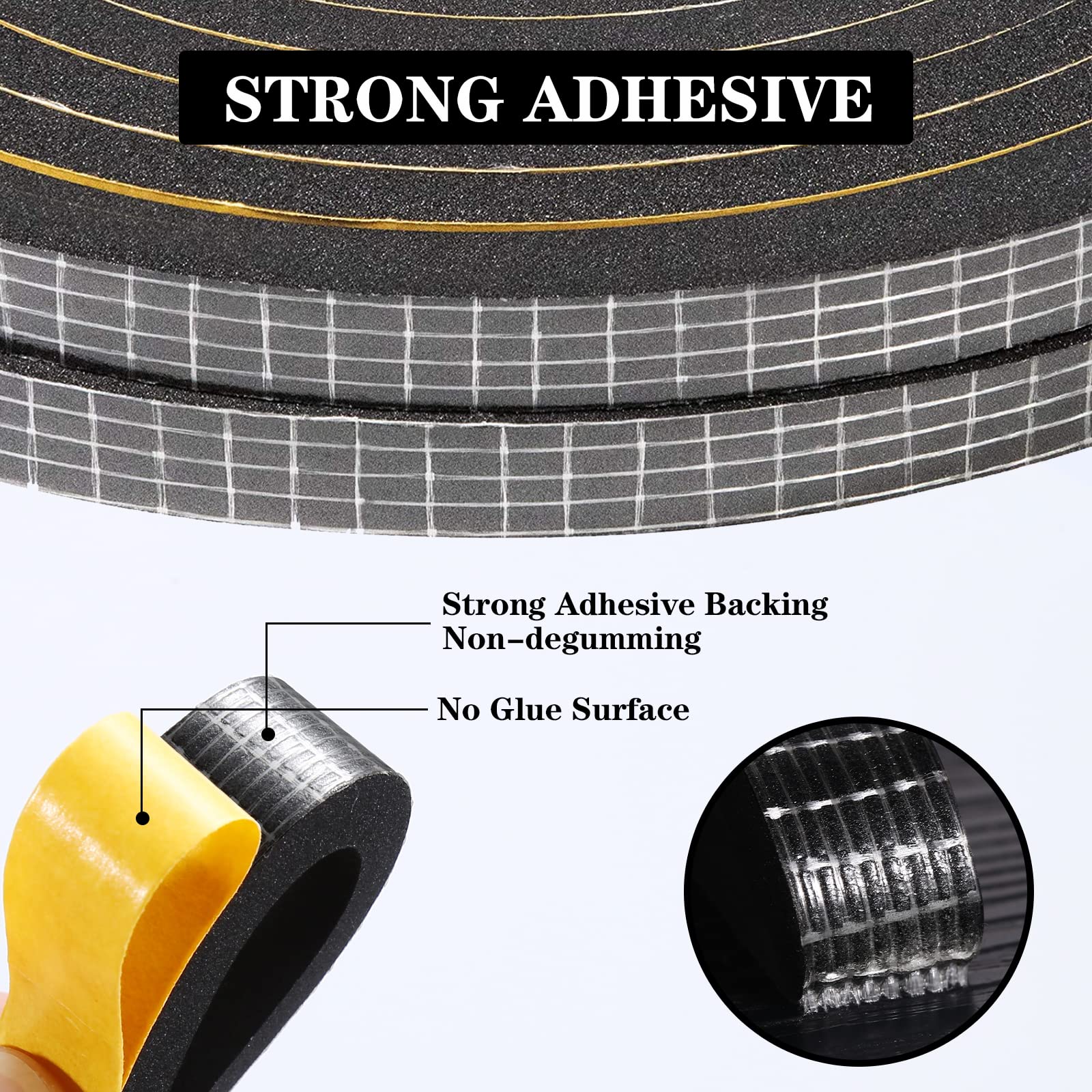 Nastro Sigillante Autoadesivo, 12 x 3mm/15M per porte Finestre e Finestre, Guarnizione in Gomma per Sigilli di Collisione, Nero