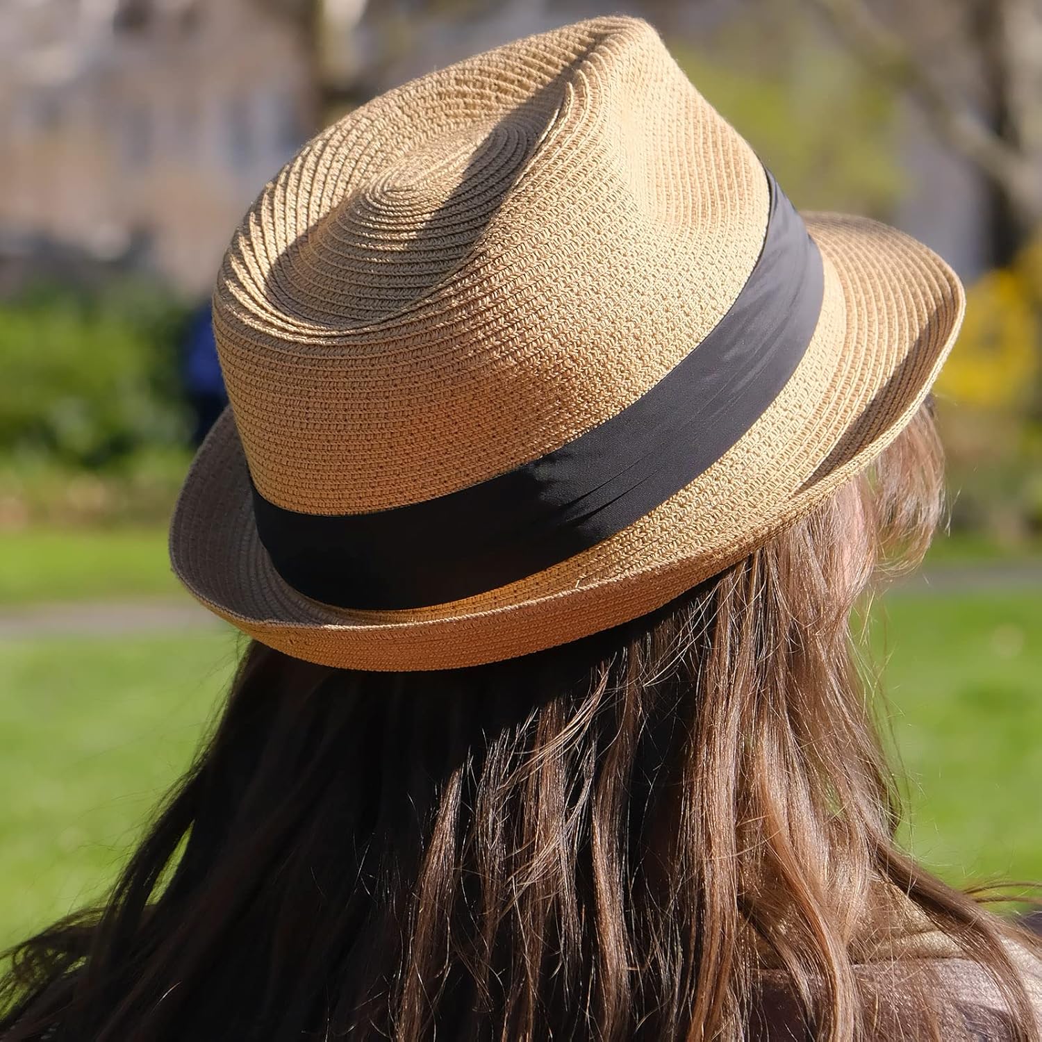 DRESHOW Women Straw Panama Hat Travel Fedora Beach Sun Hat Summer Wide Brim Straw Roll up Hat UPF 50+ - Image 3