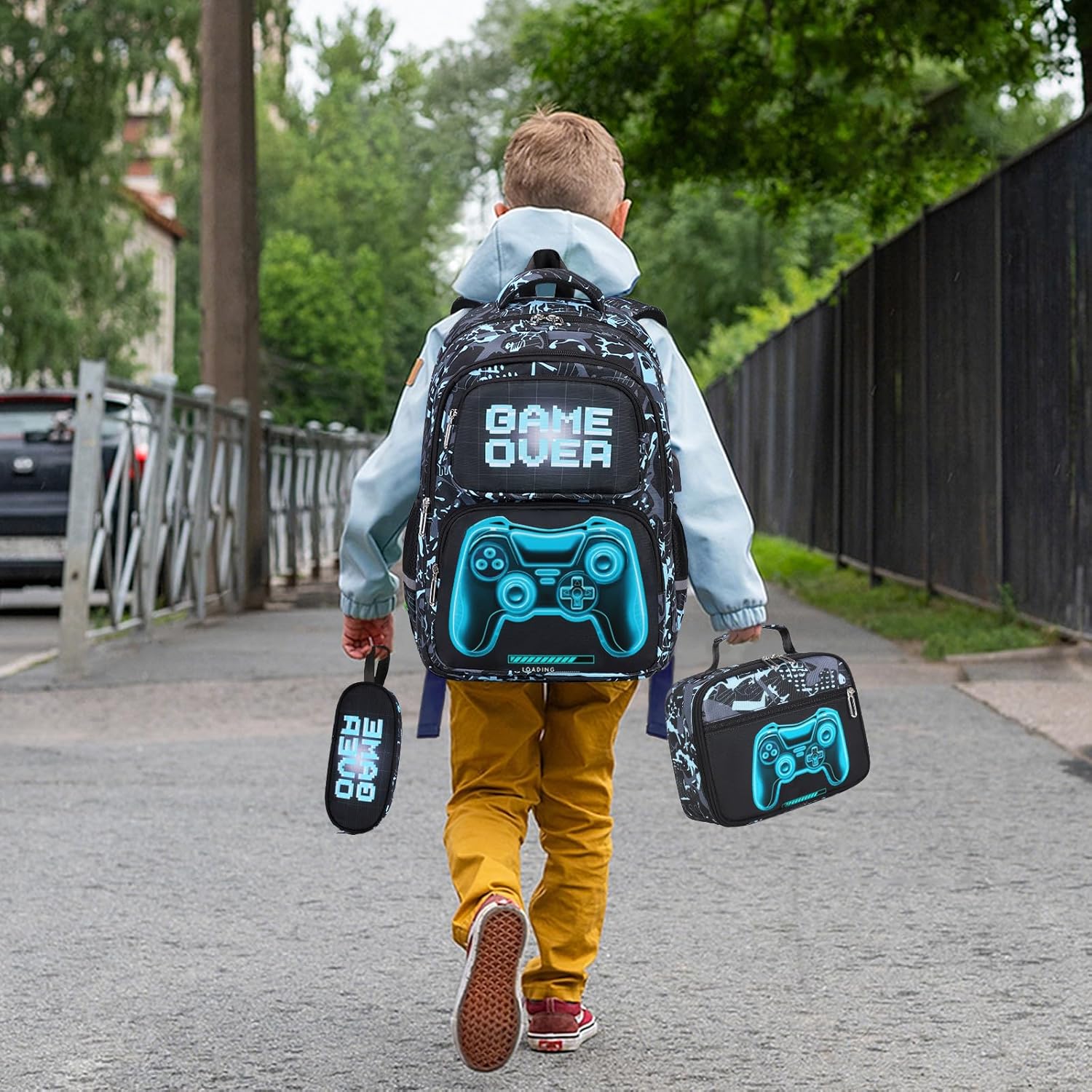 Bevalsa Backpack for Boys, School Bags for Kids, Bookbag for Boys Girls Children Teens Backpacks for Elementary Middle High school Student, Bookbag and Lunch Bag Set with USB Charging Port (Luminous) - Image 6