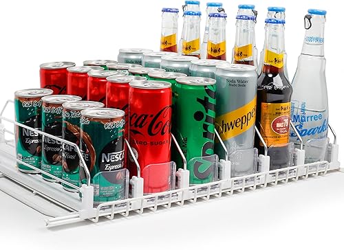 Dwella Organizador de bebidas para refrigerador, dispensador de latas de 6 niveles para refrigerador, dispensador de bebidas autoempujable,