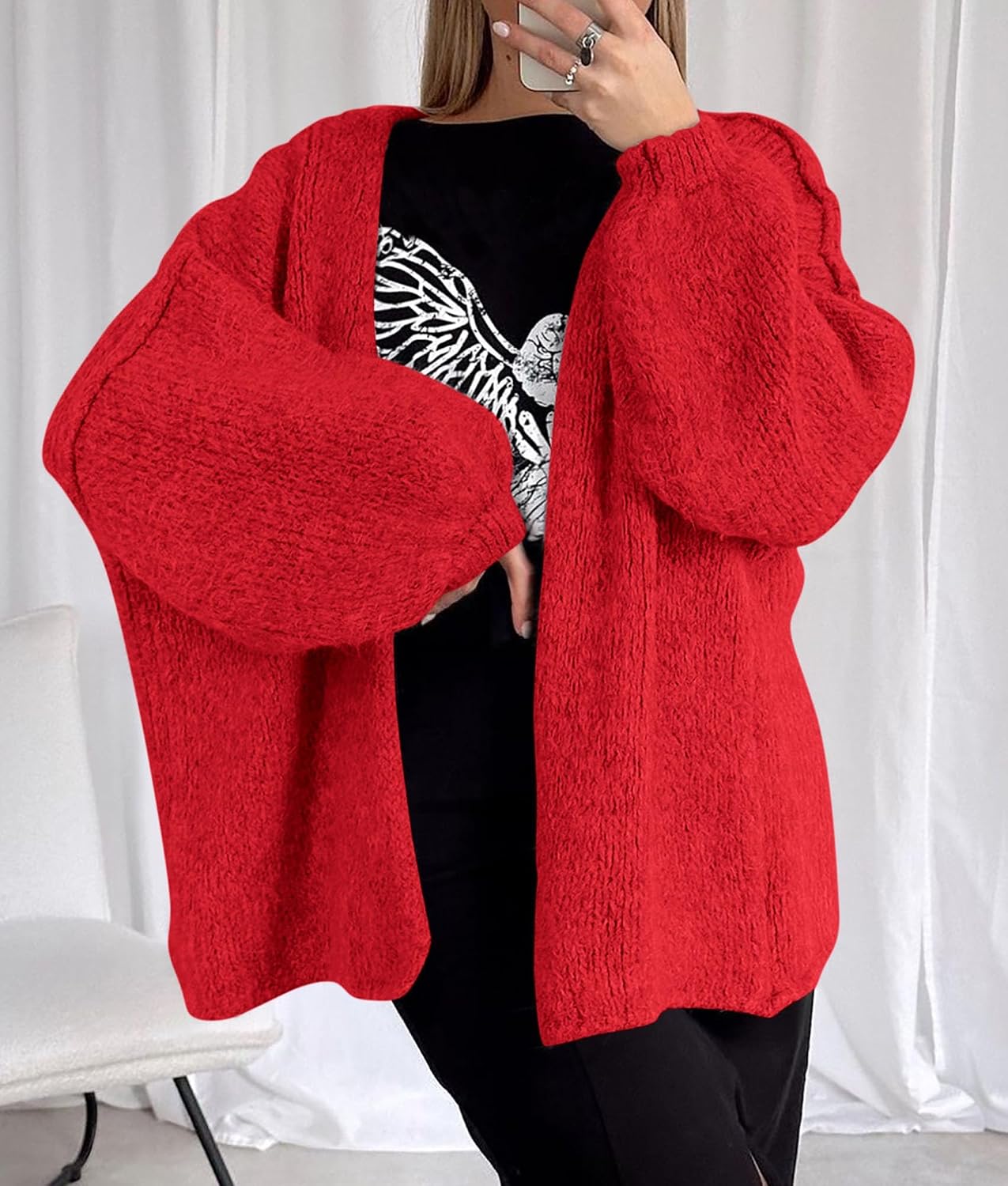  Womens Open Front Oversized Cardigan Sweaters | Soft Chunky Knit, Baggy Loose Fit, Long Lantern Sleeve Lightweight Sweater, Casual Daily Going Out, Fall Winter Outfits thumbnail