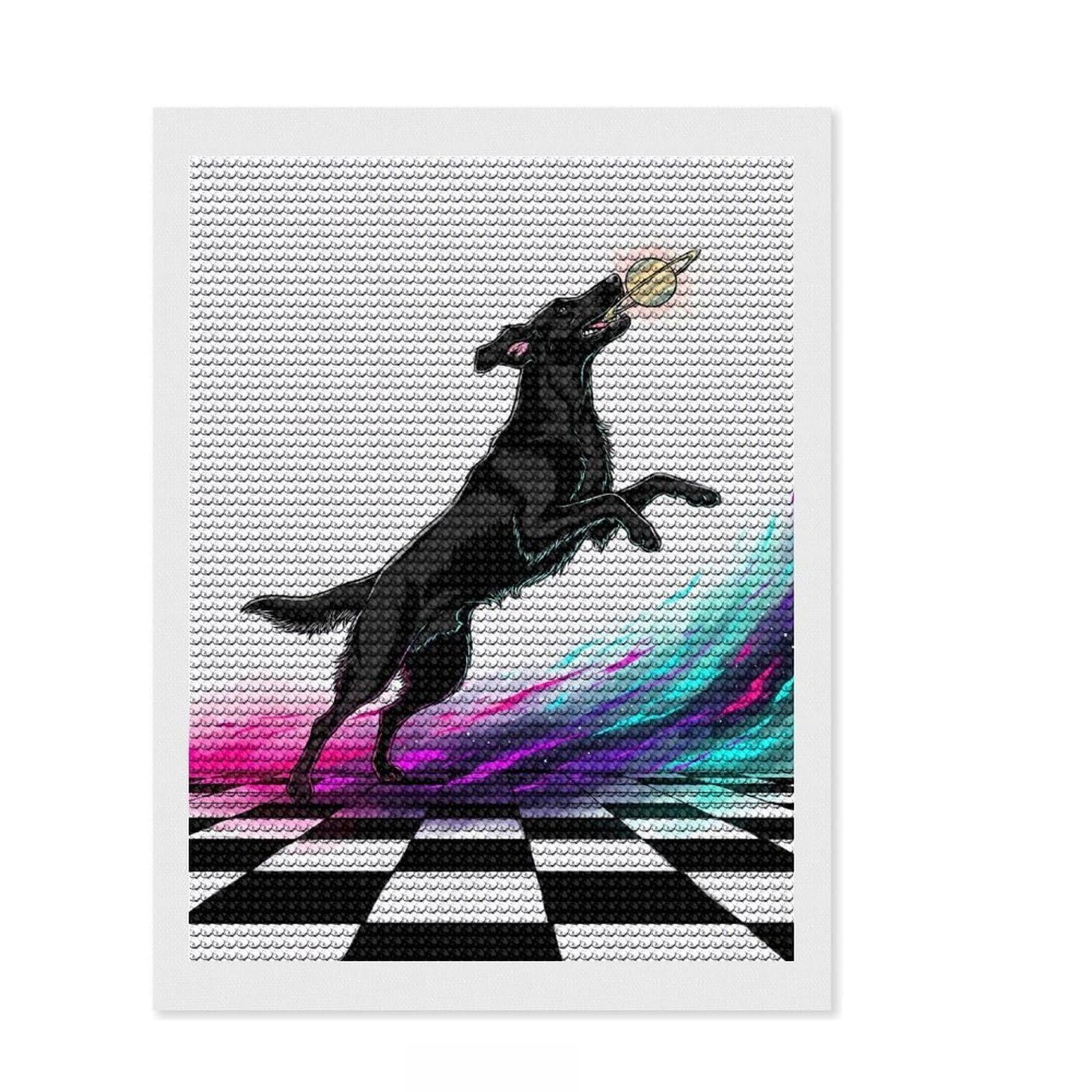 Junmoney Dog Catching Planet Diamond Art Canvas 12"x16", for Women, Simple to Start, Modern Decor, Gift Idea, Nice Detail and Sparkle