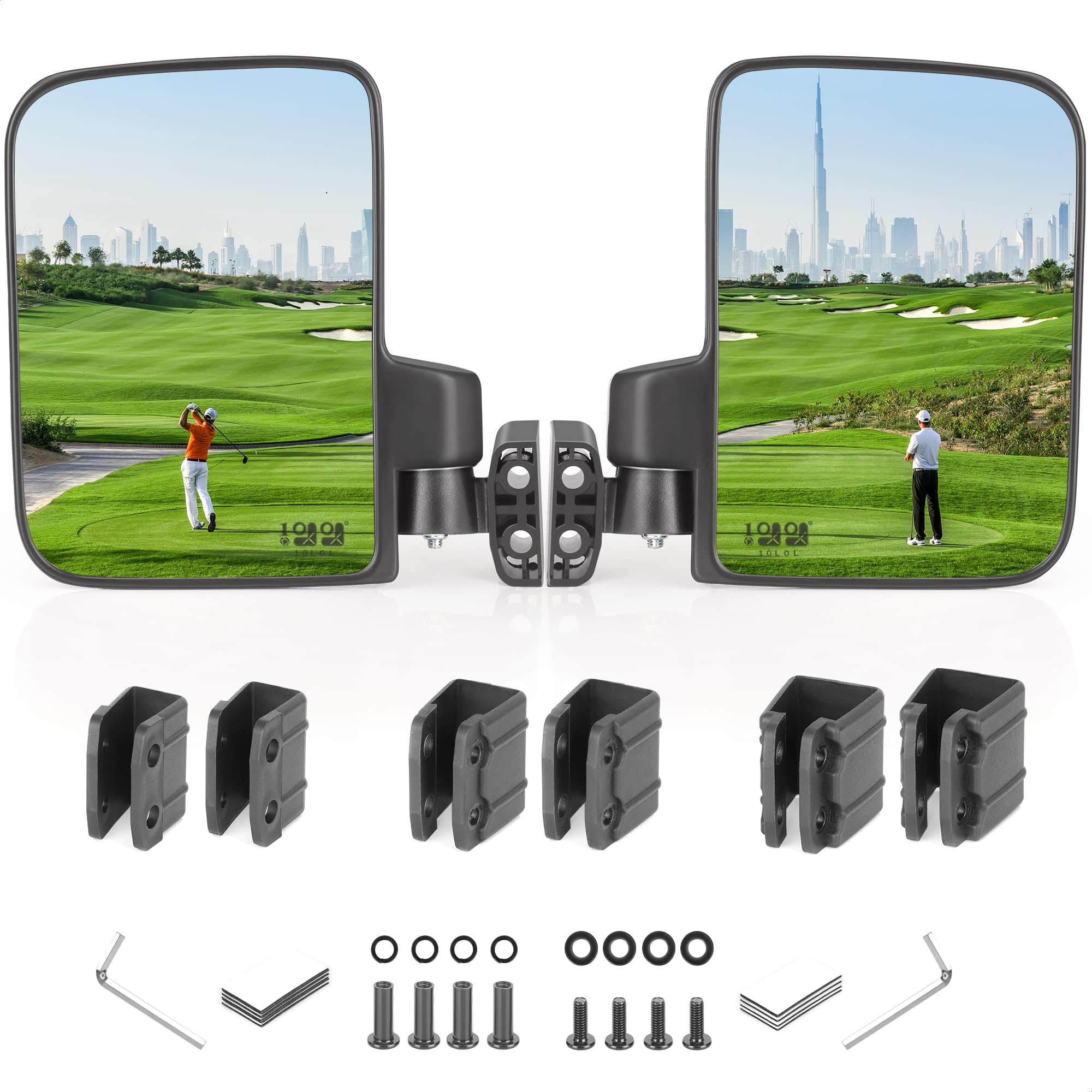 10L0L Rétroviseurs latéraux pour voiturettes de golf, rétroviseurs latéraux rabattables sans perçage pour Yamaha EZGO Club Car Golf Buggy etc.