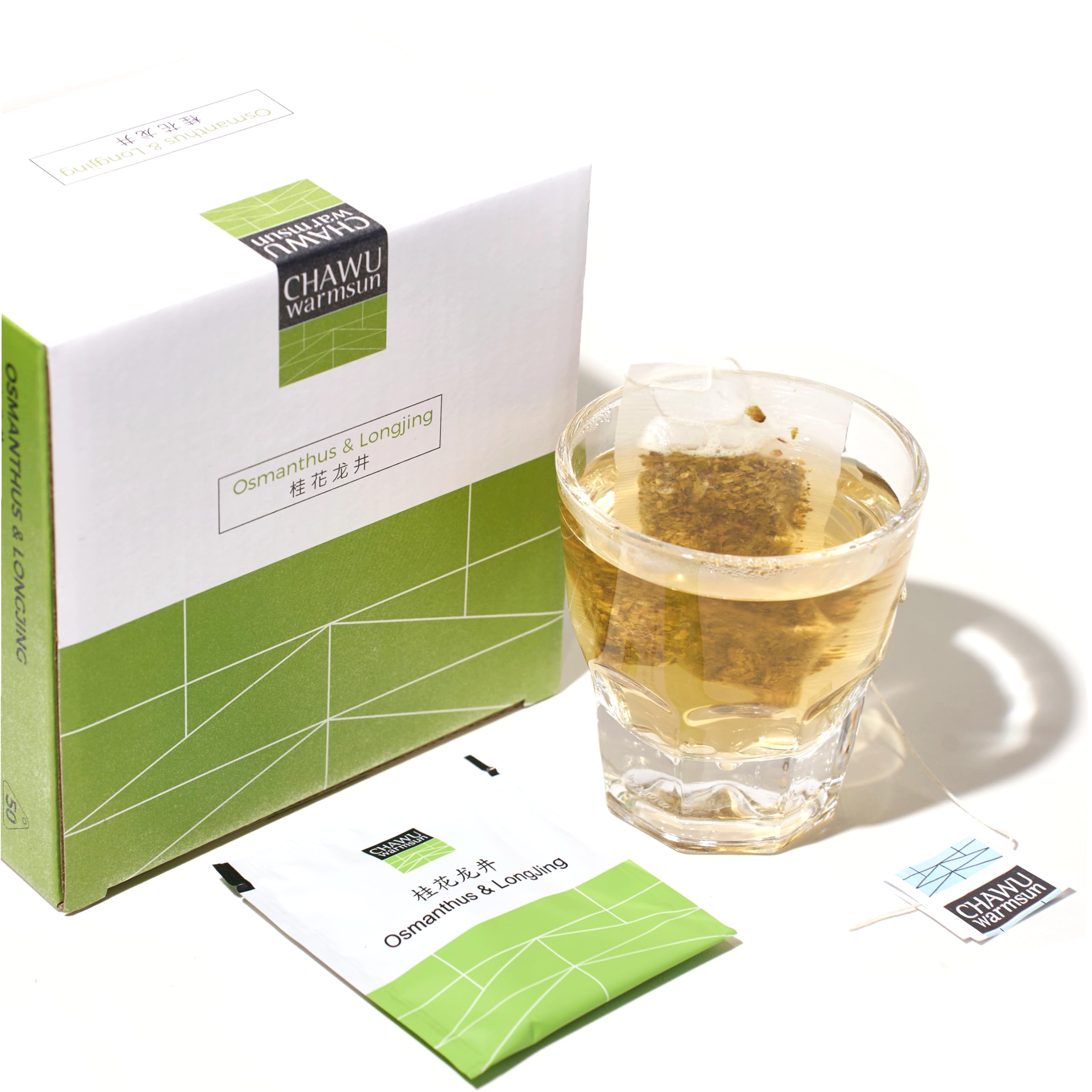 ChaWuWarmSun-Osmanthus & LongJing Green Tea Bags,50 Tea Bags,Natural Flower and Broken Tea