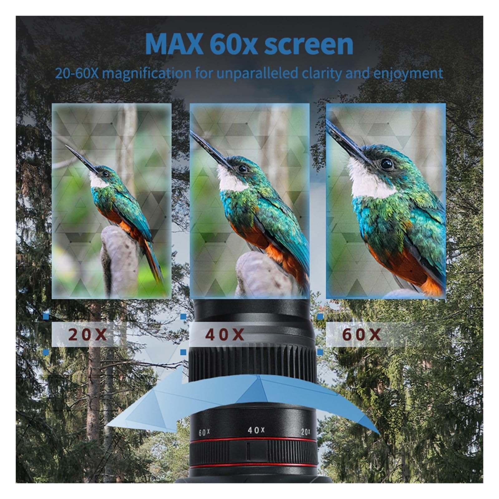 Telescopio Monoculare For Cannocchiale HD 20-60x80 For Birdwatching Caccia Tiro Al Bersaglio Paesaggi Naturali Ingrandimento Nitido