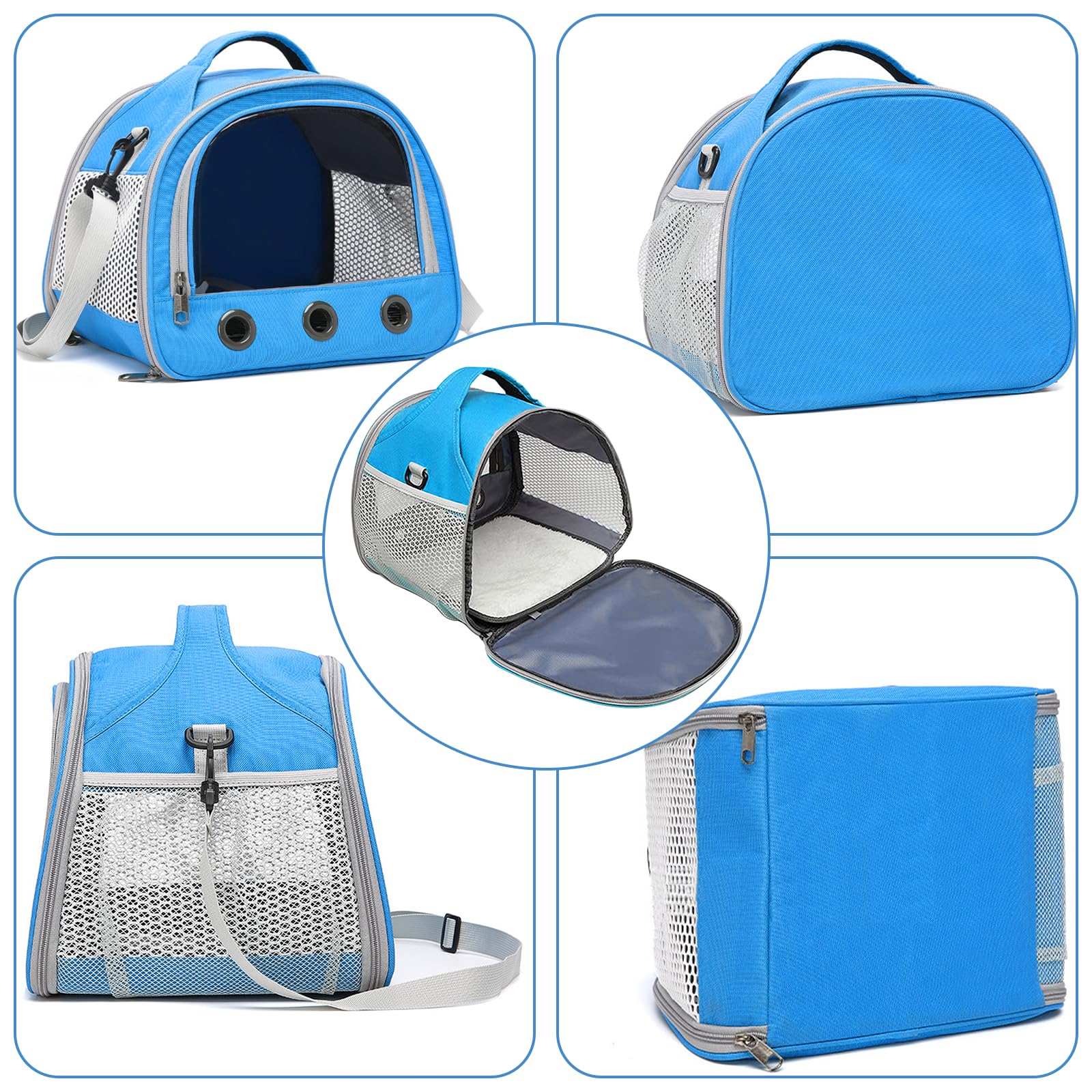 Sac De Transport pour Petits Animaux, 30 * 27 * 21 Cm Sac De Voyage pour Animal Domestique, Cage De Transport Portable pour Petit Oiseau, Sac De Transport pour Oiseaux pour Oiseaux, Rats Bleu