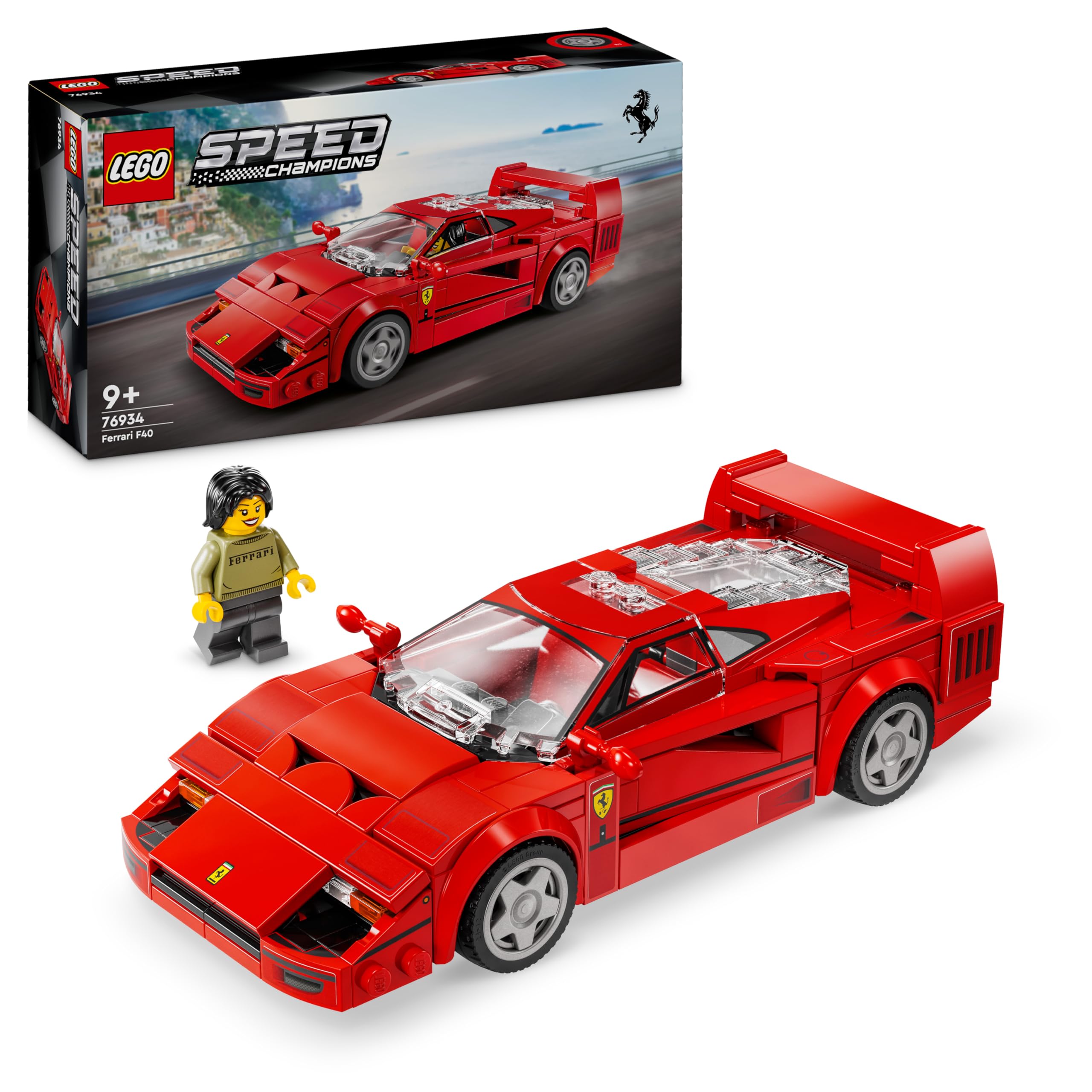 Speed Champions Ferrari F40 Supercar Buildable Vehicle, Toy Model Car for 9 Plus Year Old Boys and Girls, with Driver Minifigure, Kids' Bedroom Decoration, Gift Idea 76934