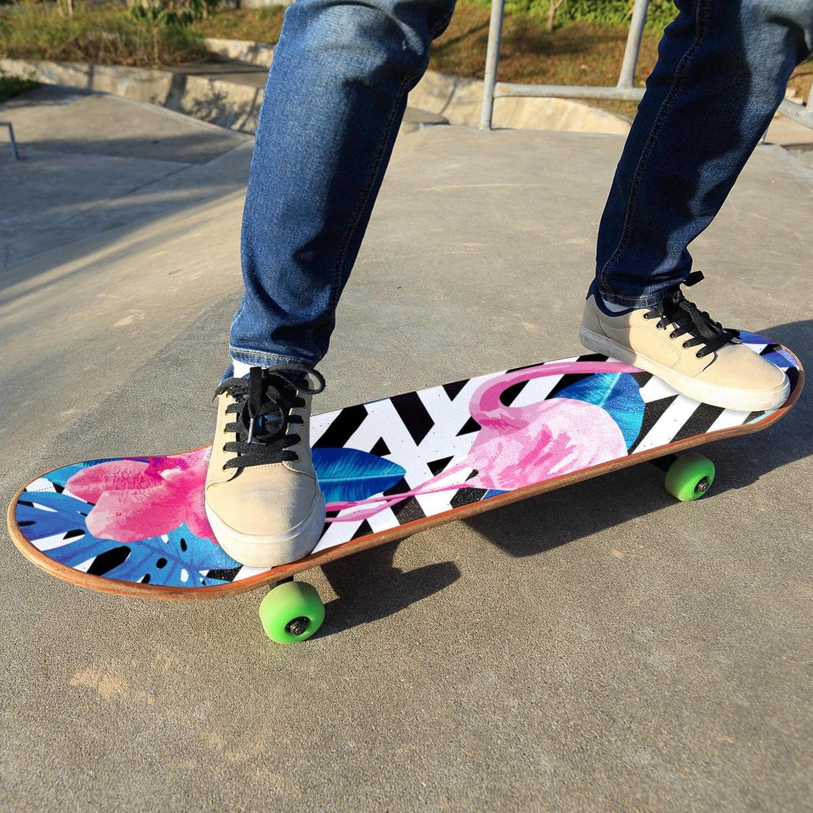 Flamingo Stripe Lot de 2 feuilles de papier abrasif pour planche de skateboard et longboard