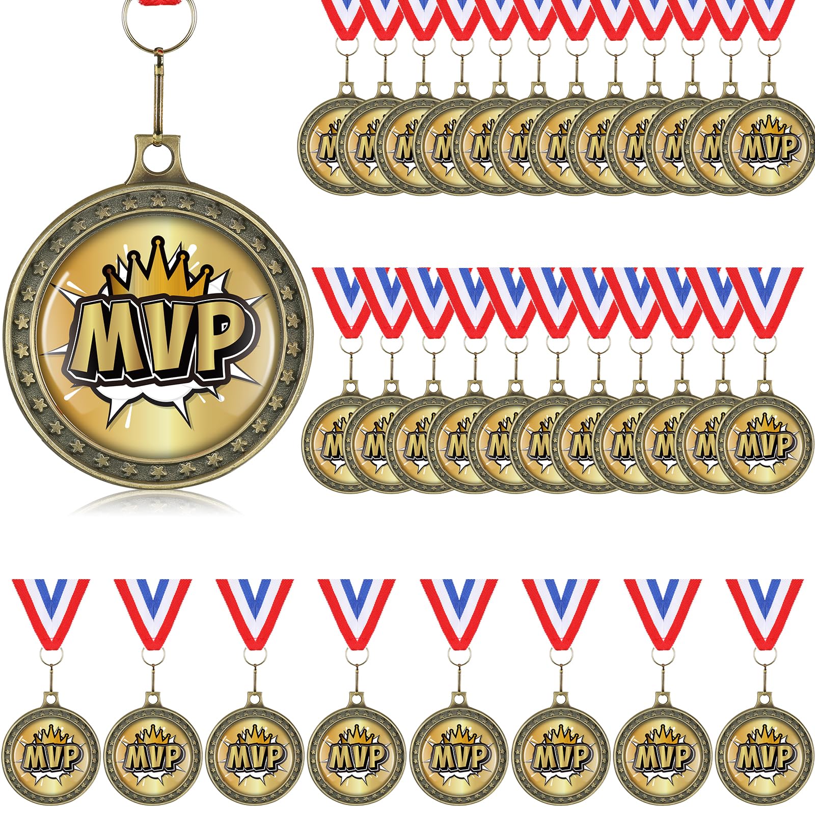 XunYee MVP Champion Awards Medals for Softball Baseball Football Soccer Basketball Player Team Sports Victory Achievement Winner Medals Gift with Neck Ribbons