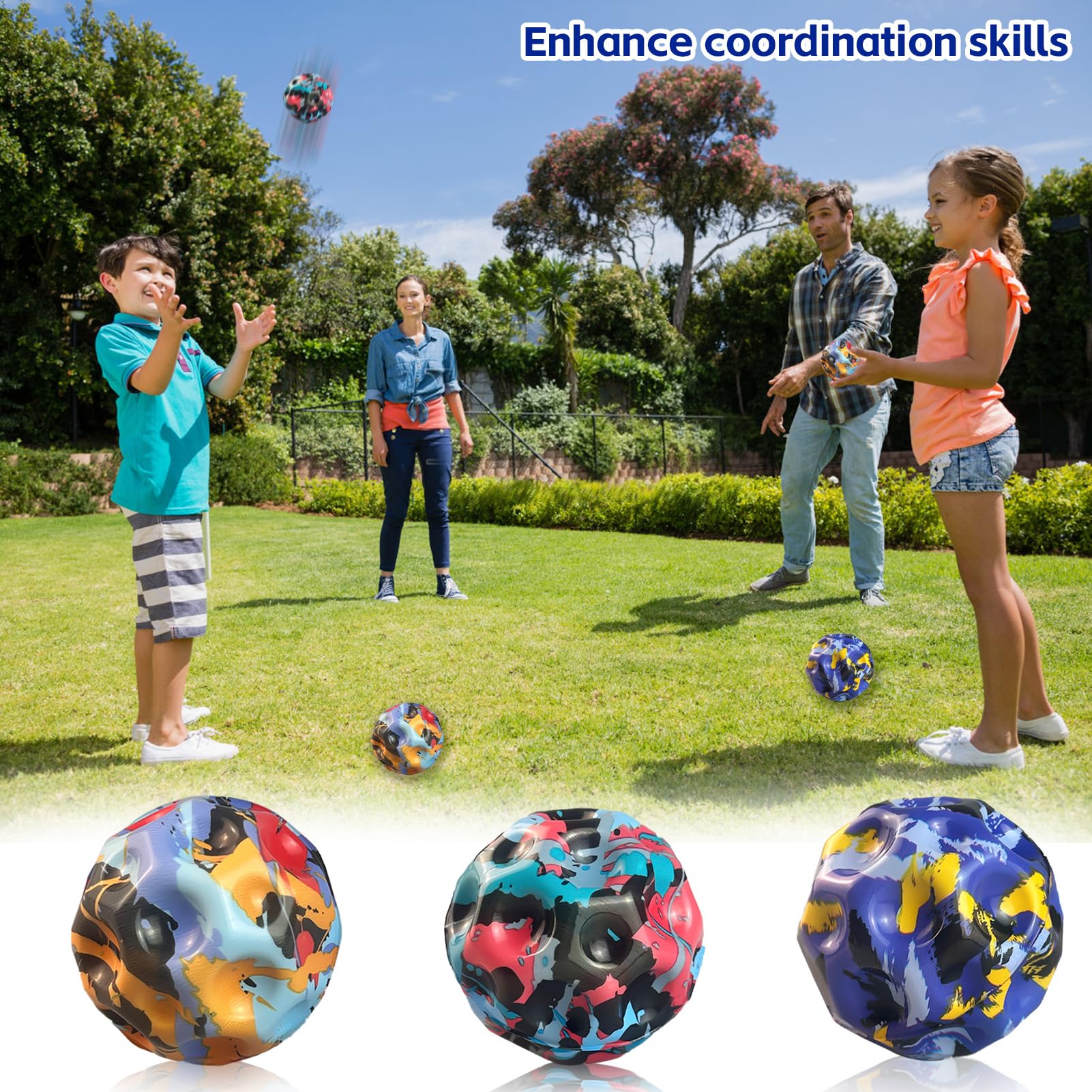 TKGEOUE – 3 Balles Moon Ball Rebondissantes – Thème Espace, Super élastiques Et Effet Pop !