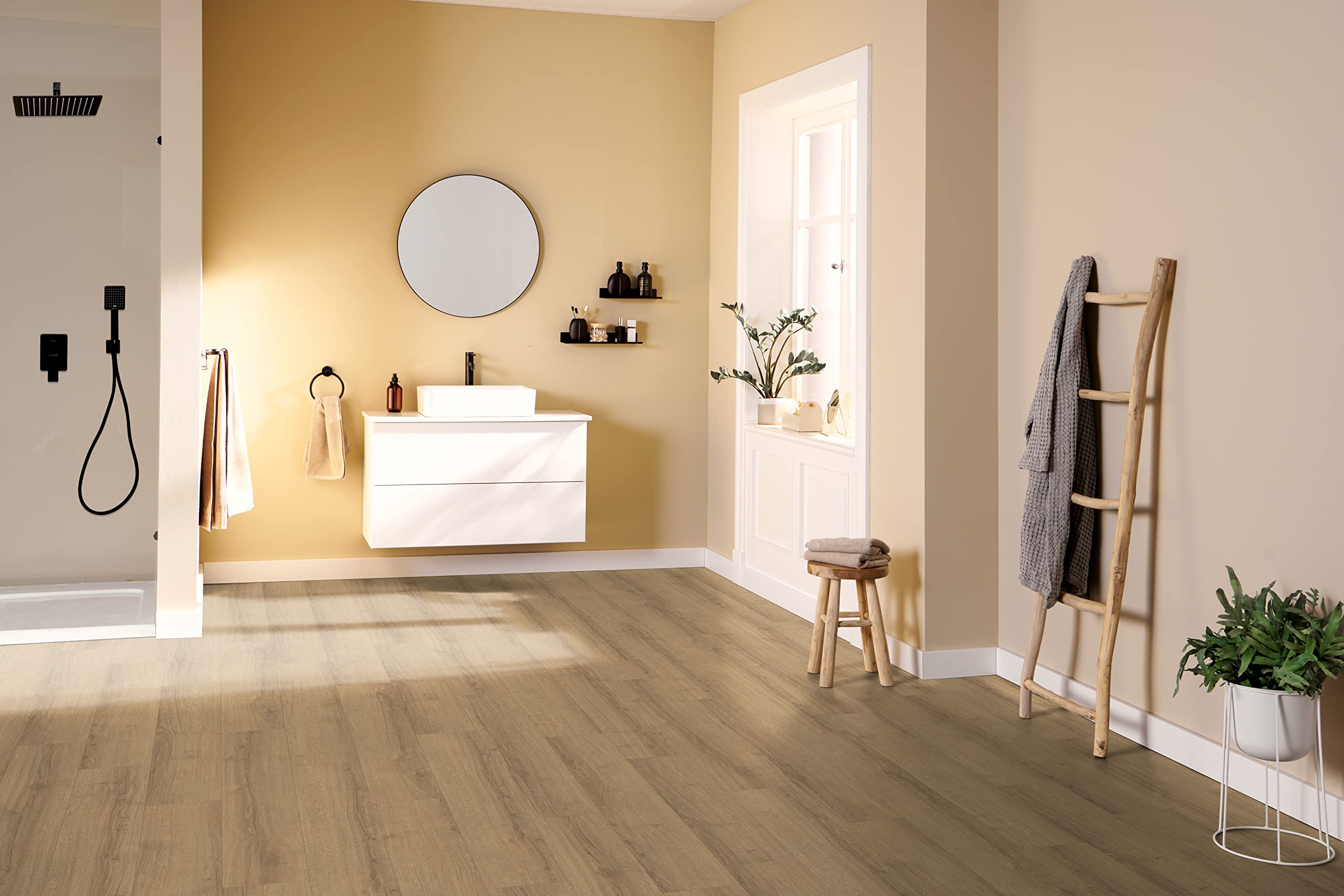 EGGER Laminatboden Aqua Clic It EL1007 Sherman Eiche honig (8mm, 1,995m²) | authentische Holzoptik | | Einfache Verlegung durch Klicksystem | Praktisch & wertbeständig