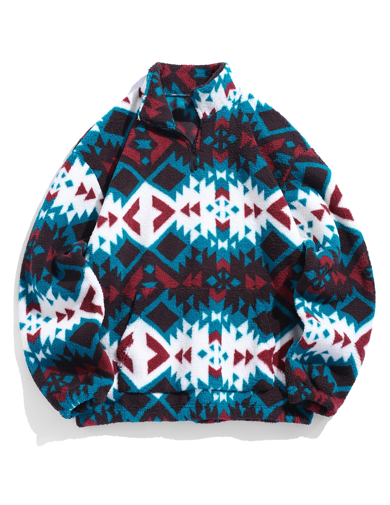 ZAFUL Men 1/4 Zipper Ethnic Aztec Fleece Unisex Winter Sweatshirt Tops 2026