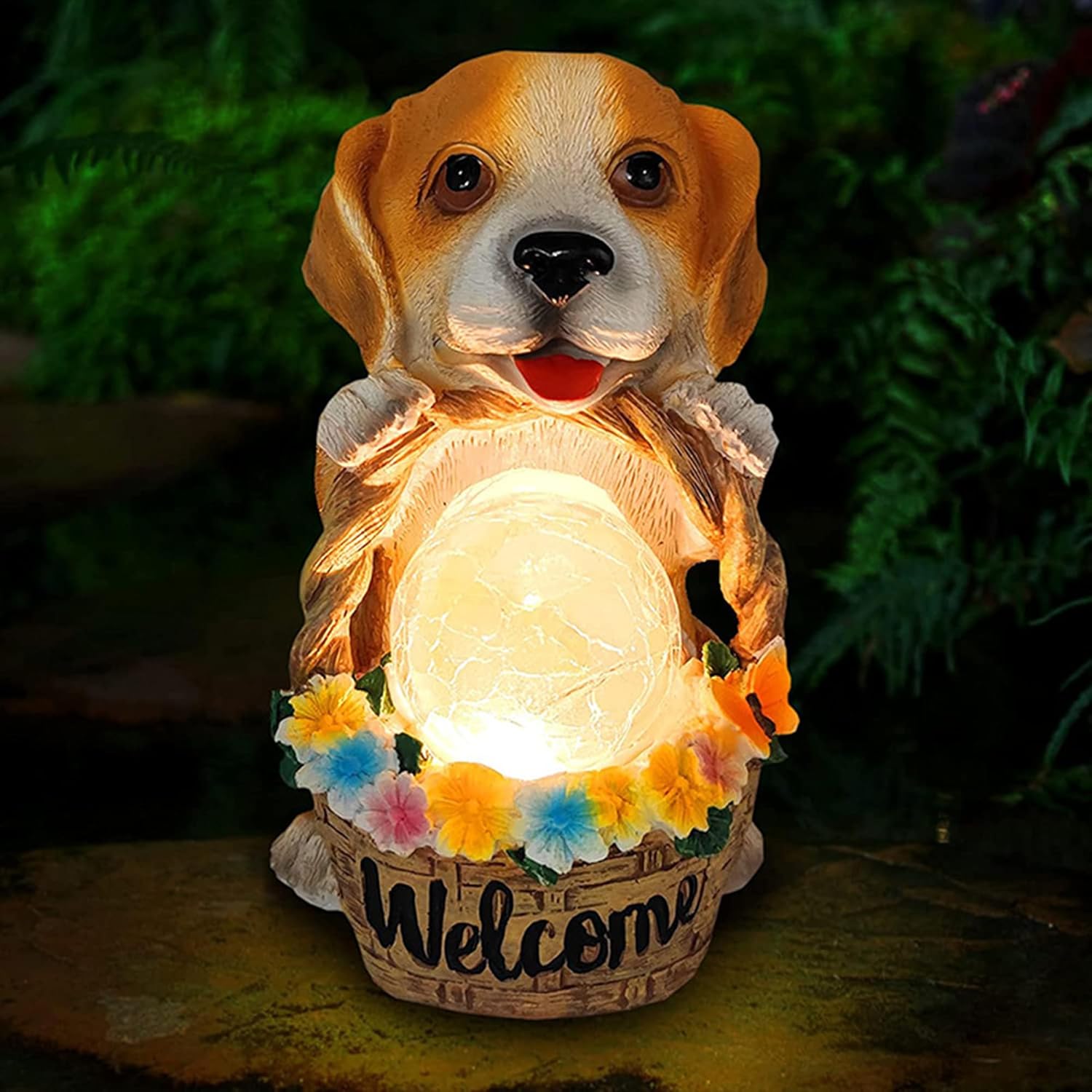 Solar Garden Decor Statue Dog Statue Outdoor Light, with Gazing Solar LED Lights Ball, for Yard, Patio, Balcony, Lawn Decoration - Unique Housewarming Gifts for Mom Women Grandma Wife