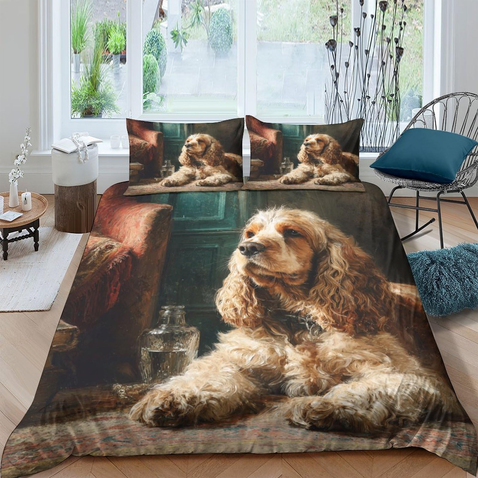 Ctjqhvkz Style-4 3D Printed Golden Retriever Fitted Sheet Microfiber Soft Decorative Dog Bed Cover For Bedroom Dorm Mattress Protection Single（135X200cm）