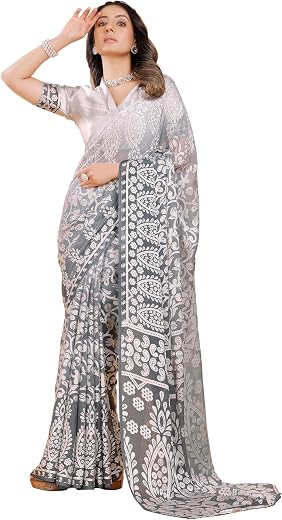 Garden Vareli Viscose Brasso Floral Print Saree with Unstitched Blouse Piece